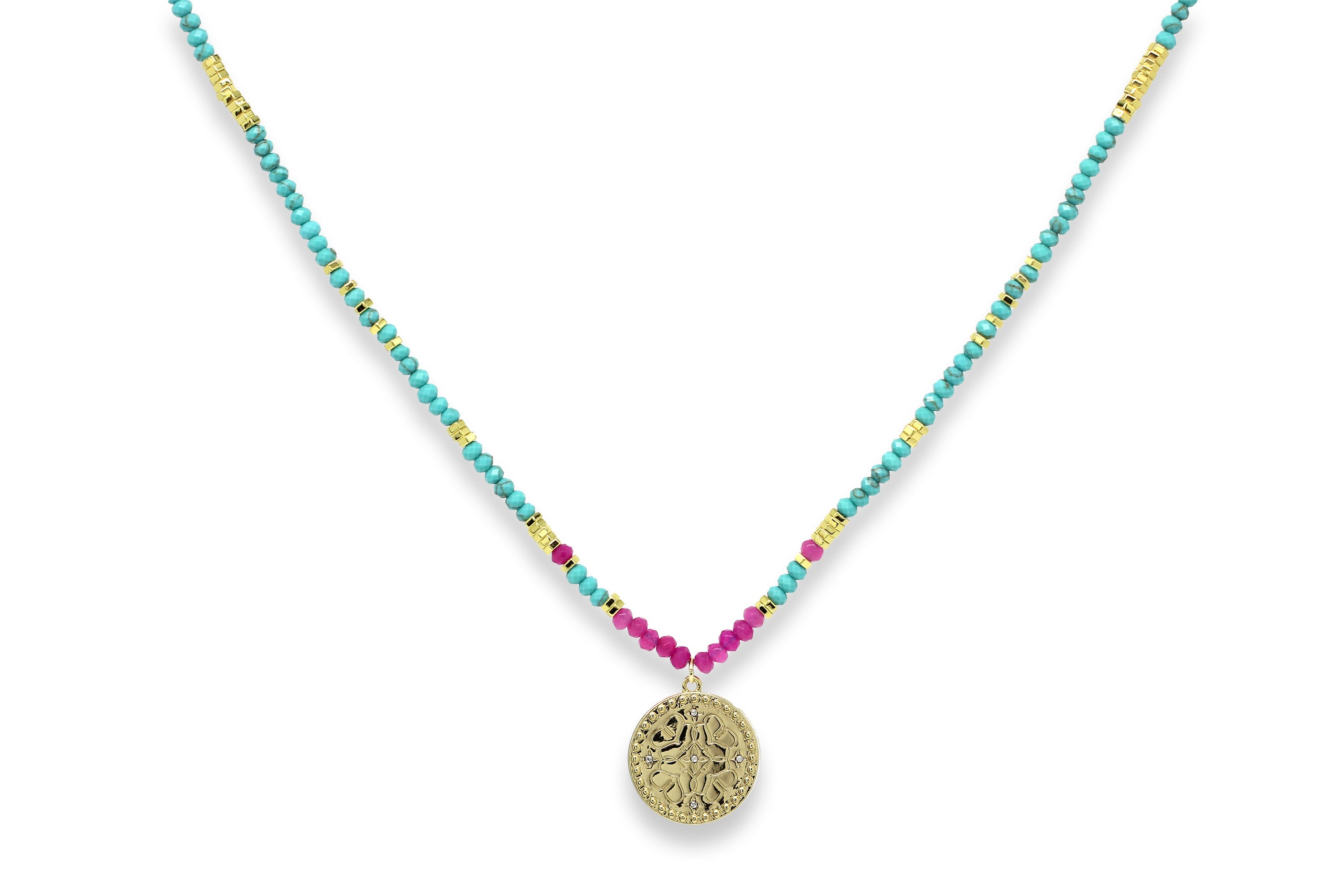 Odin Turquoise & Pink Pendant Necklace - Boho Betty
