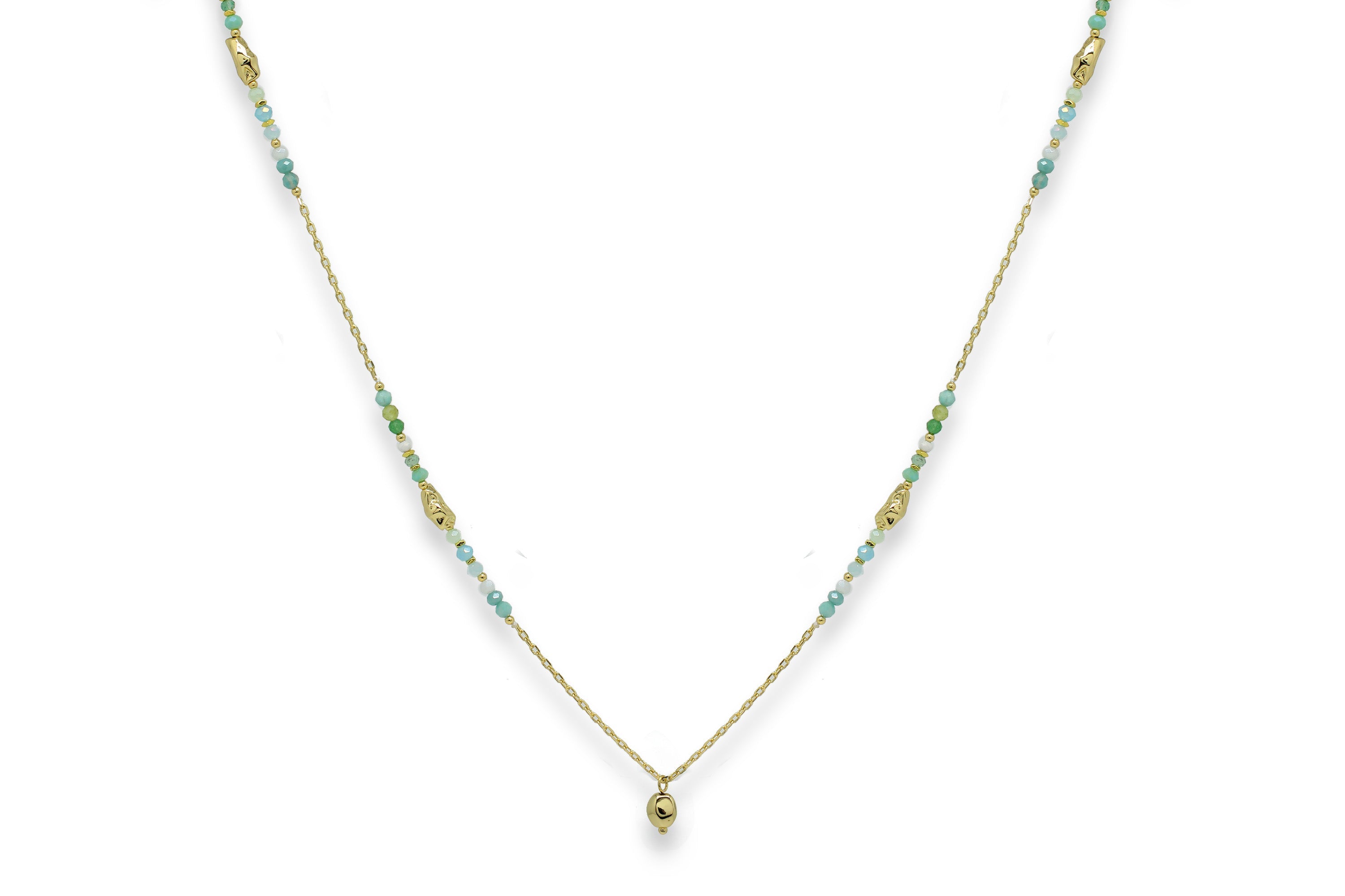 Ziva Multi Gem Pebble long Gold Necklace - Boho Betty