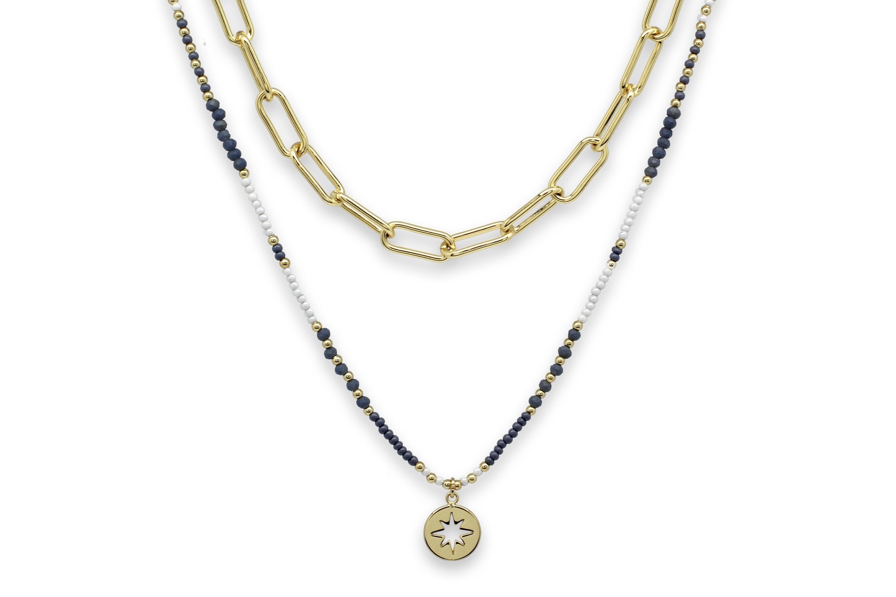 Soteria 2 Layer Navy Beaded Necklace Set - Boho Betty