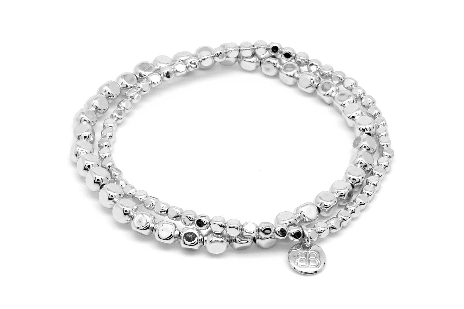 Sabal Major Silver Bracelet Set with two stretch-fit silver nugget bead bracelets in 3mm and 5mm.