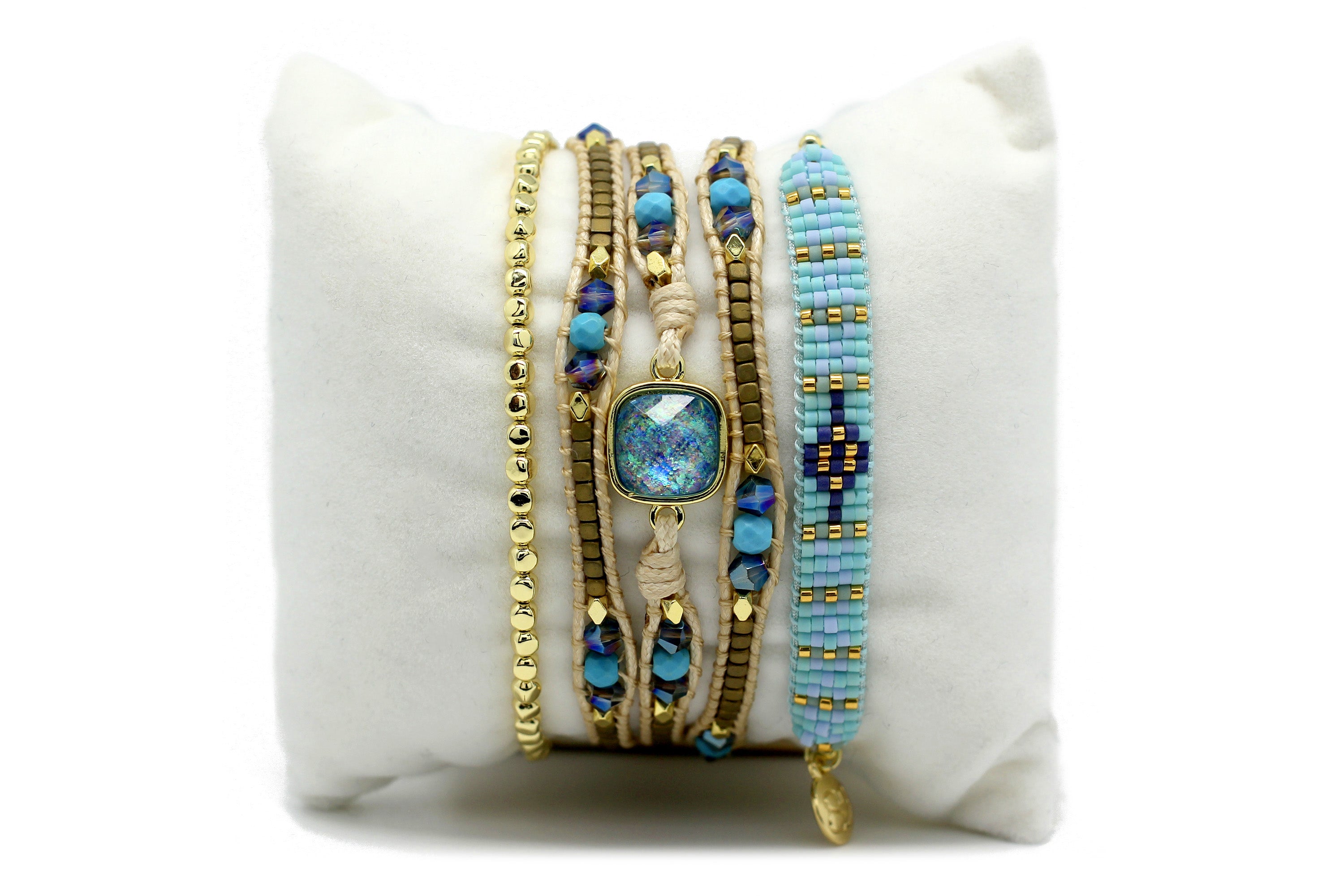 Surat Turquoise & Gold 3 Layered Bracelet Stack - Boho Betty