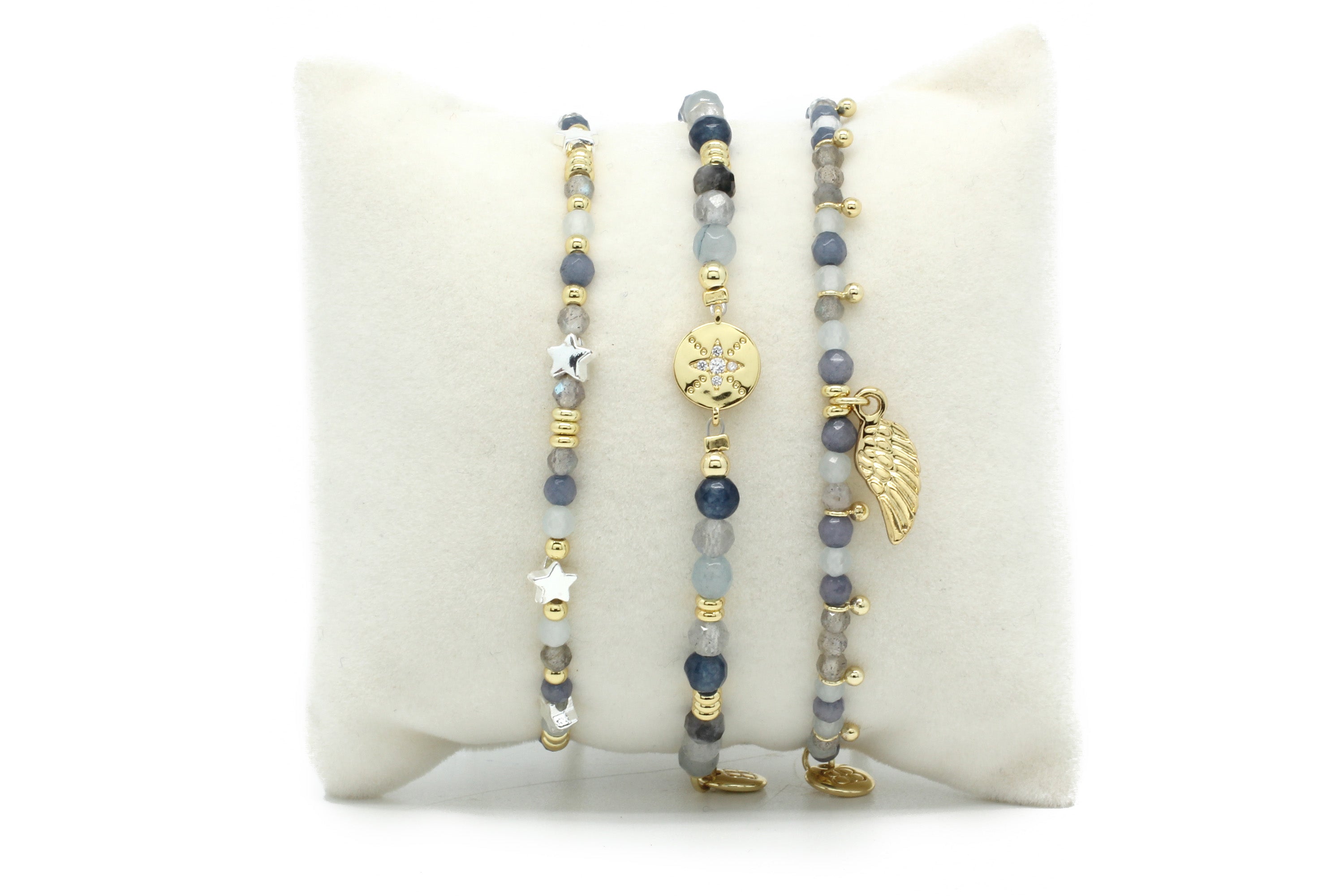 Tucana Denim 3 Layer Wing Bracelet Stack - Boho Betty