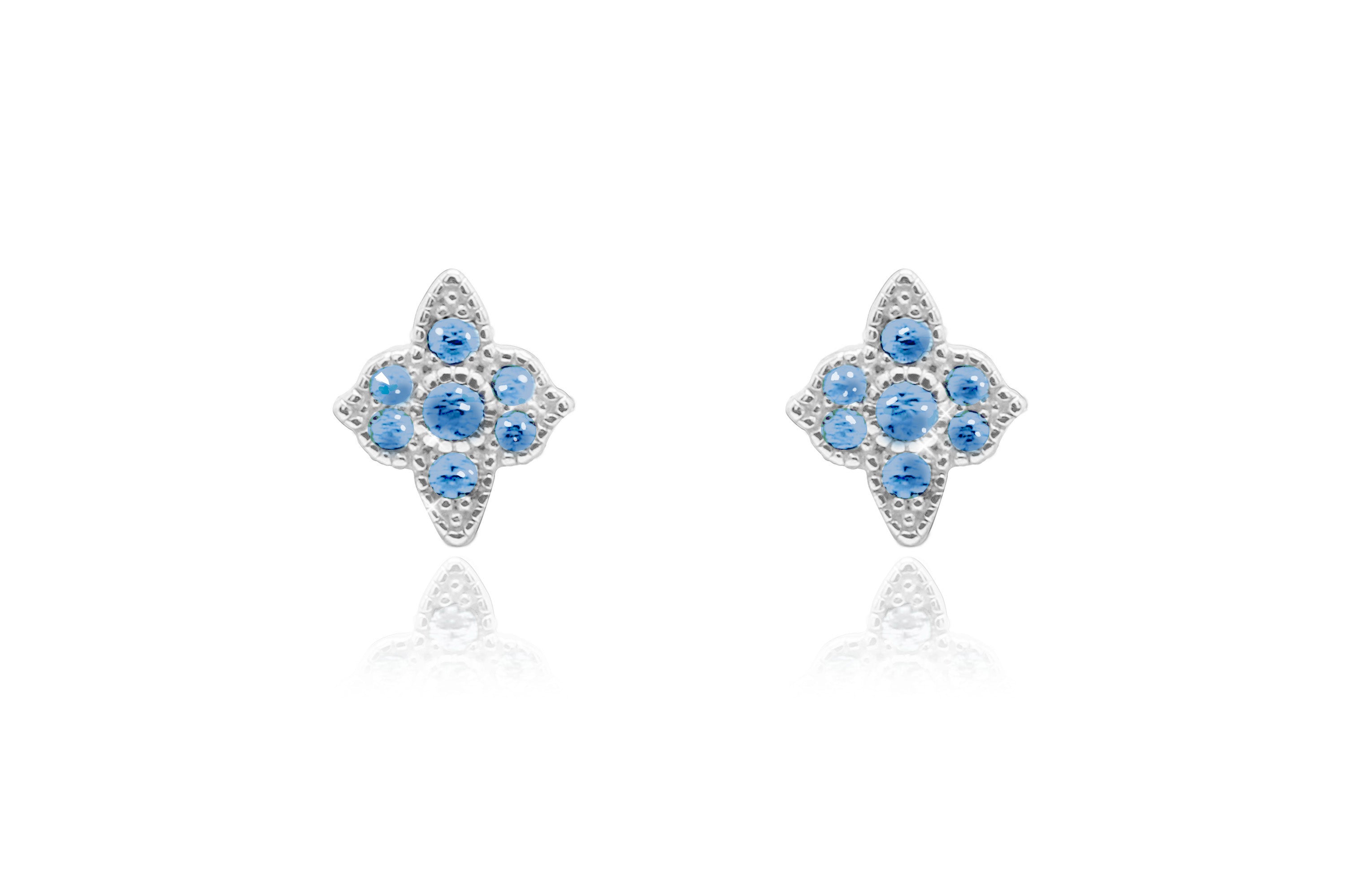 Takia Filigree Aquamarine CZ Sterling Silver Stud Earrings - Boho Betty