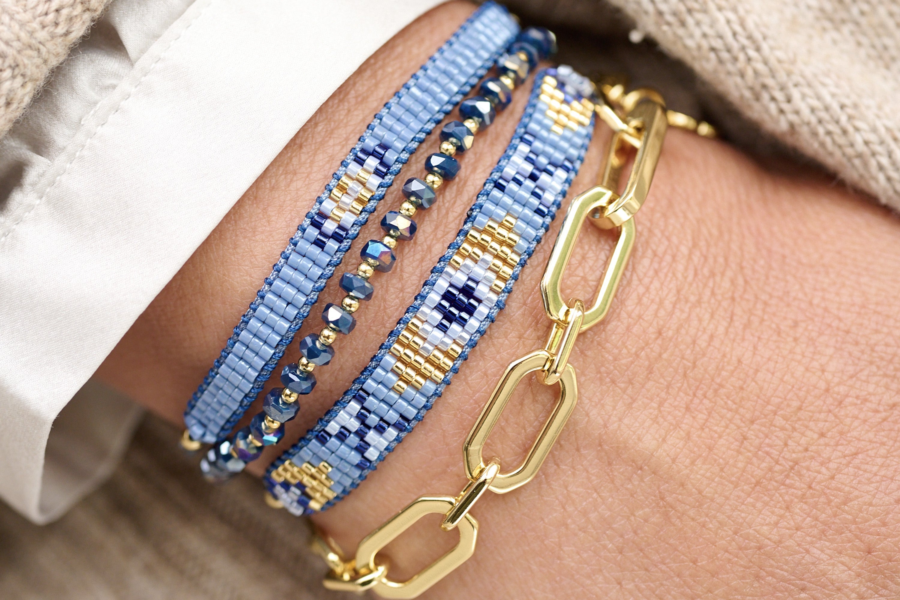 Magic Blue Friendship Beaded Gold Bracelet - Boho Betty