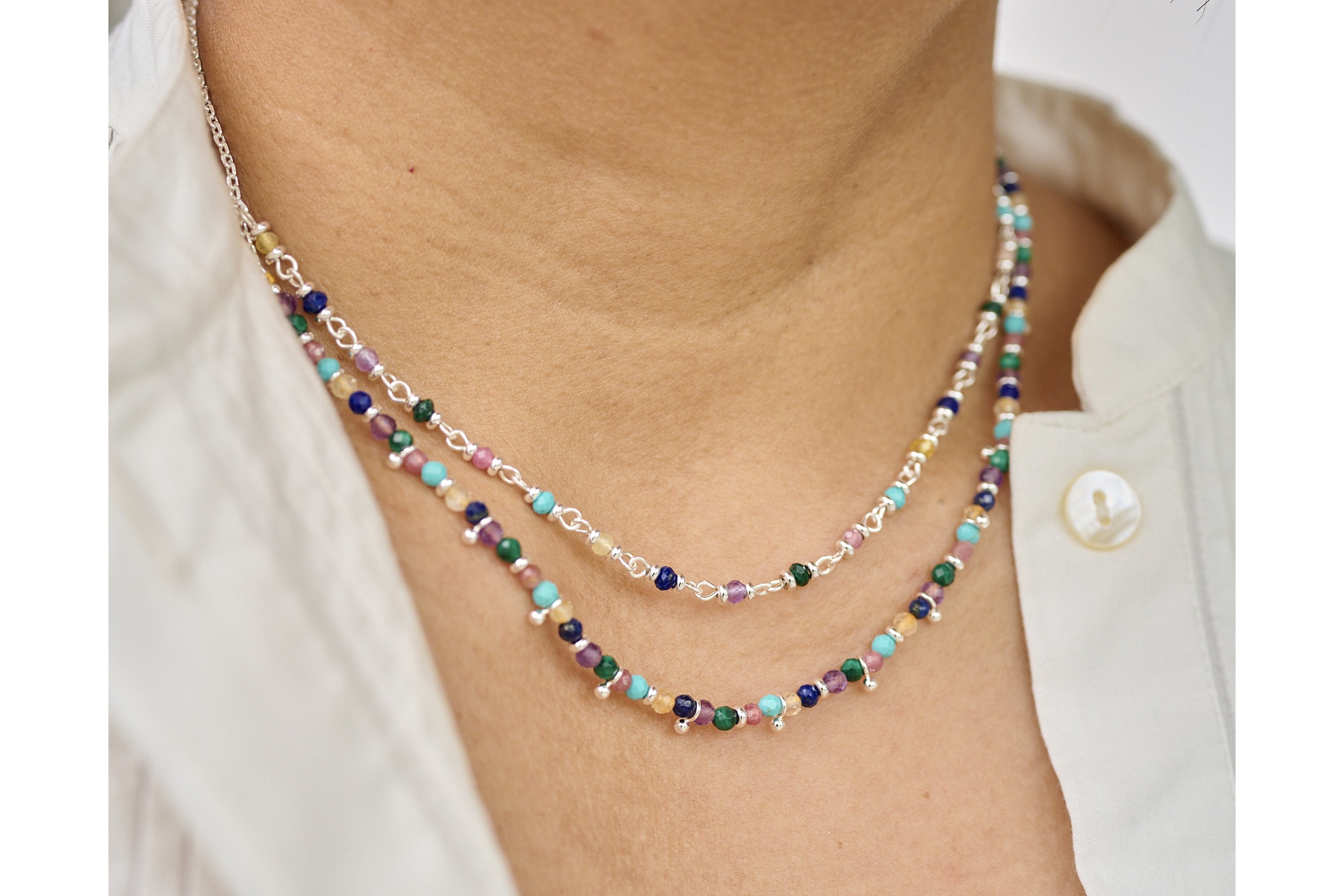 Salus Candy Multi Gemstone Gold Necklace - Boho Betty