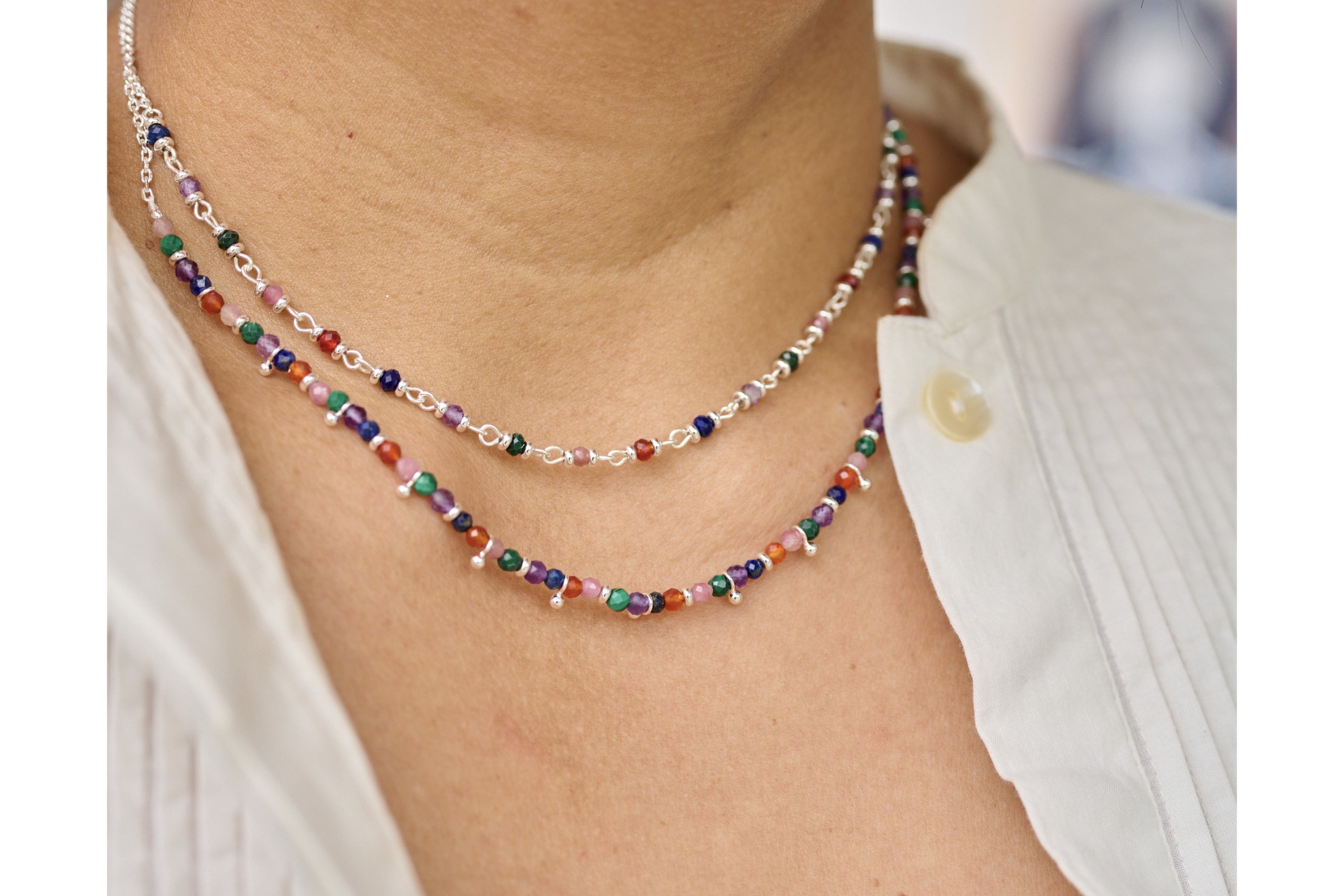 Salus Bright Multi Gemstone Gold Necklace - Boho Betty