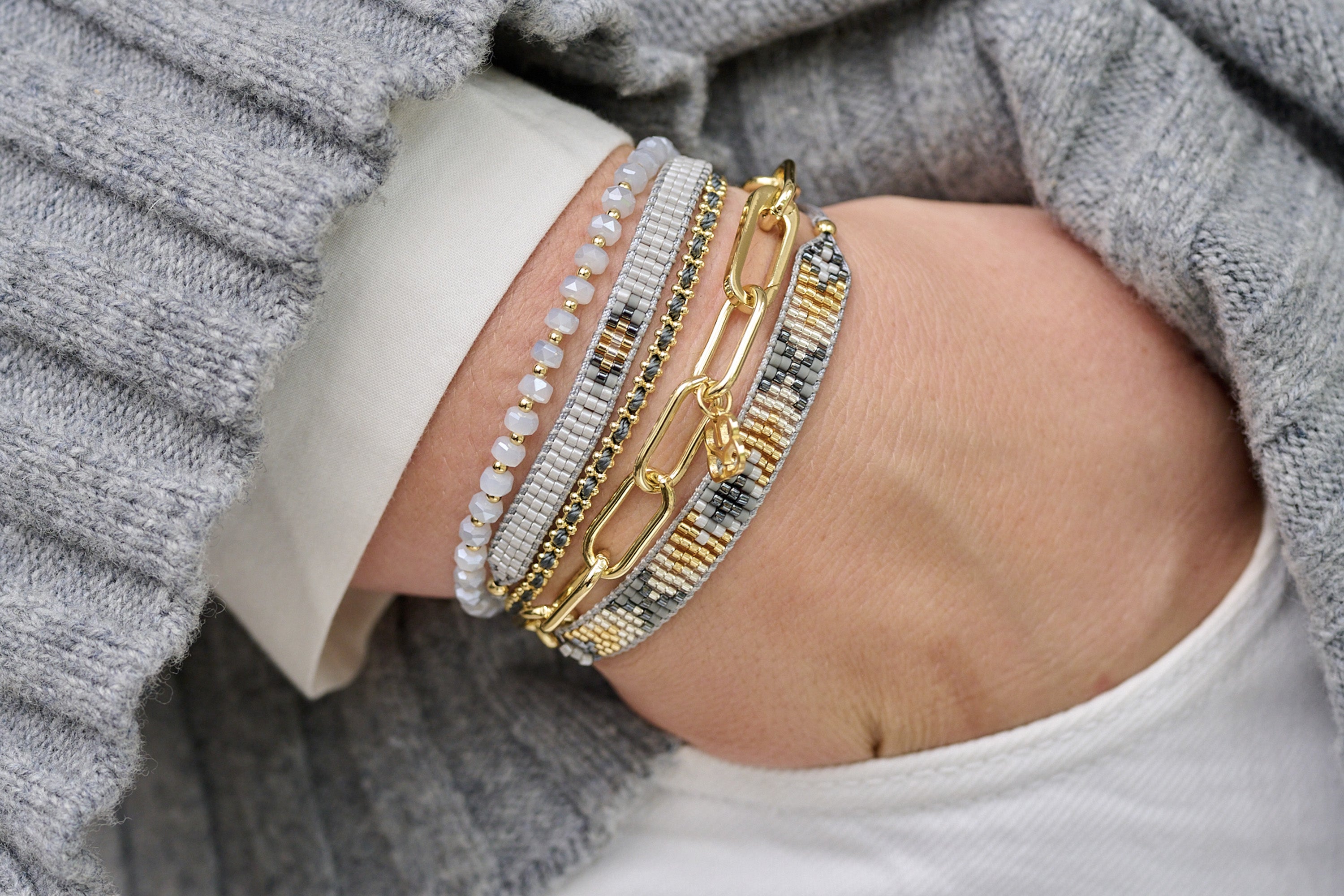 Fidda Grey 3 Layer Bracelet Stack - Boho Betty