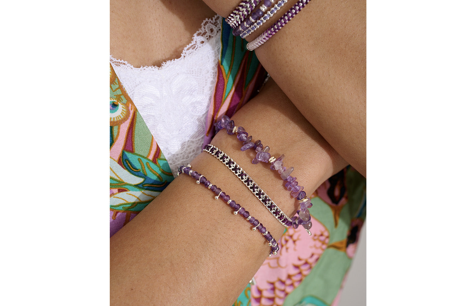 Seychelles Amethyst & Silver Stacking Bracelet - Boho Betty