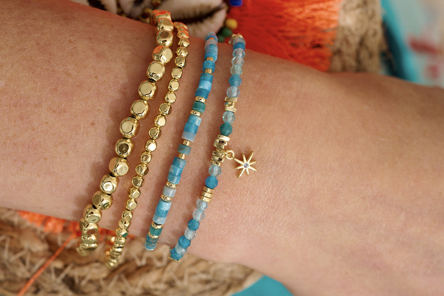 Exumas Apatite & Blue Topaz Gold Bracelet Stack - Boho Betty