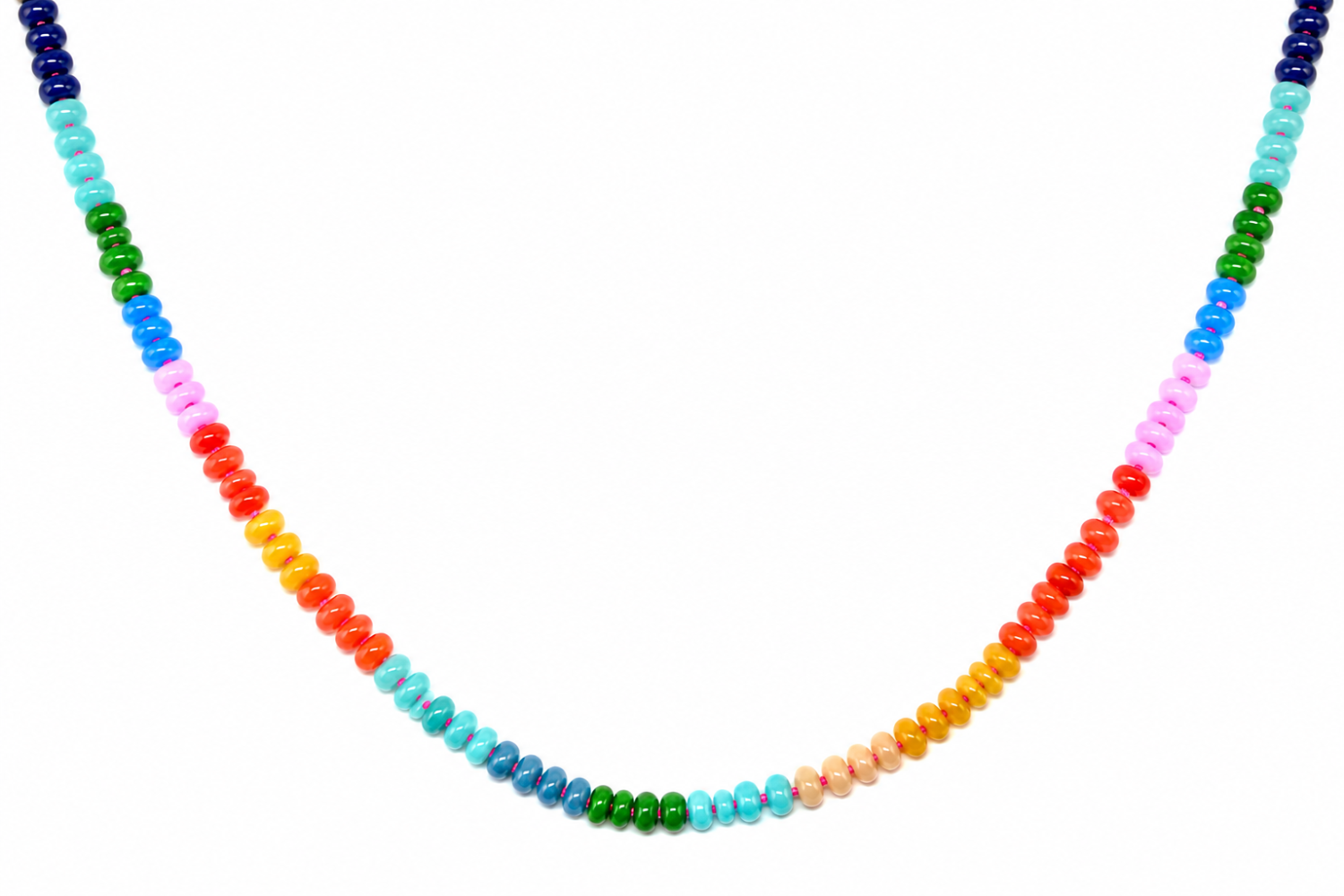 Malika Silver Tropical Gemstone Bead Necklace featuring colourful jade and lapis gemstone beads with a waterproof white gold plated stainless steel clasp.