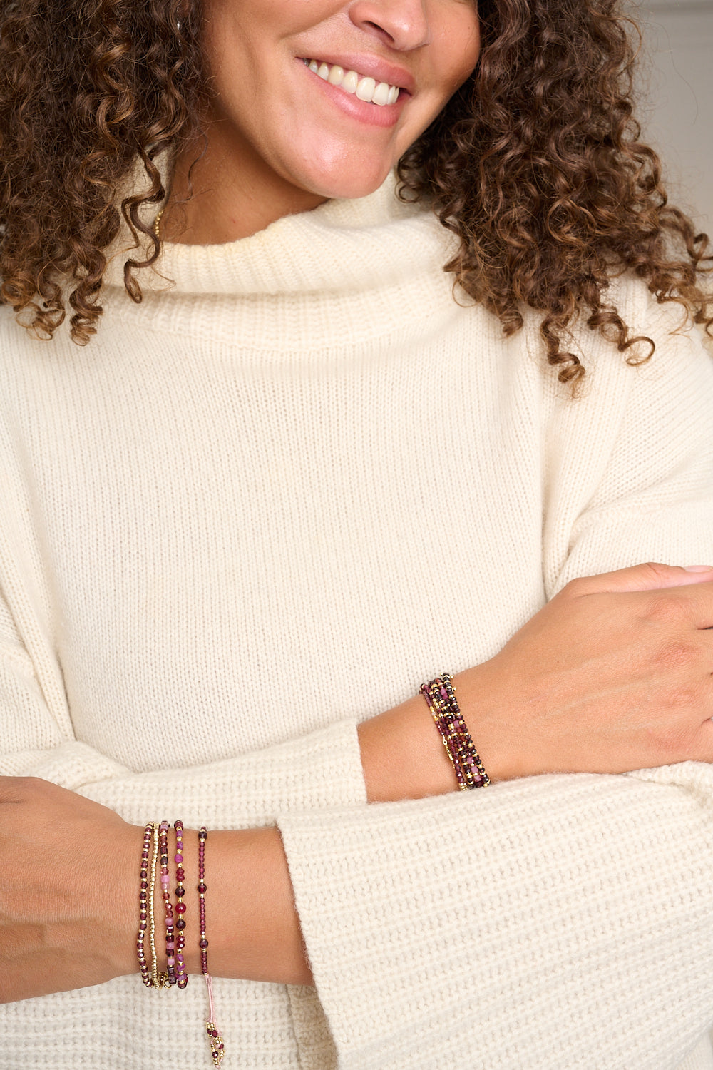 Mystical Garnet & Gold Bead Bracelet - Boho Betty