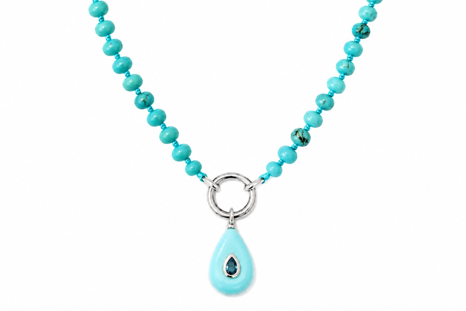 Amala Turquoise & Silver Charm Carrier Necklace