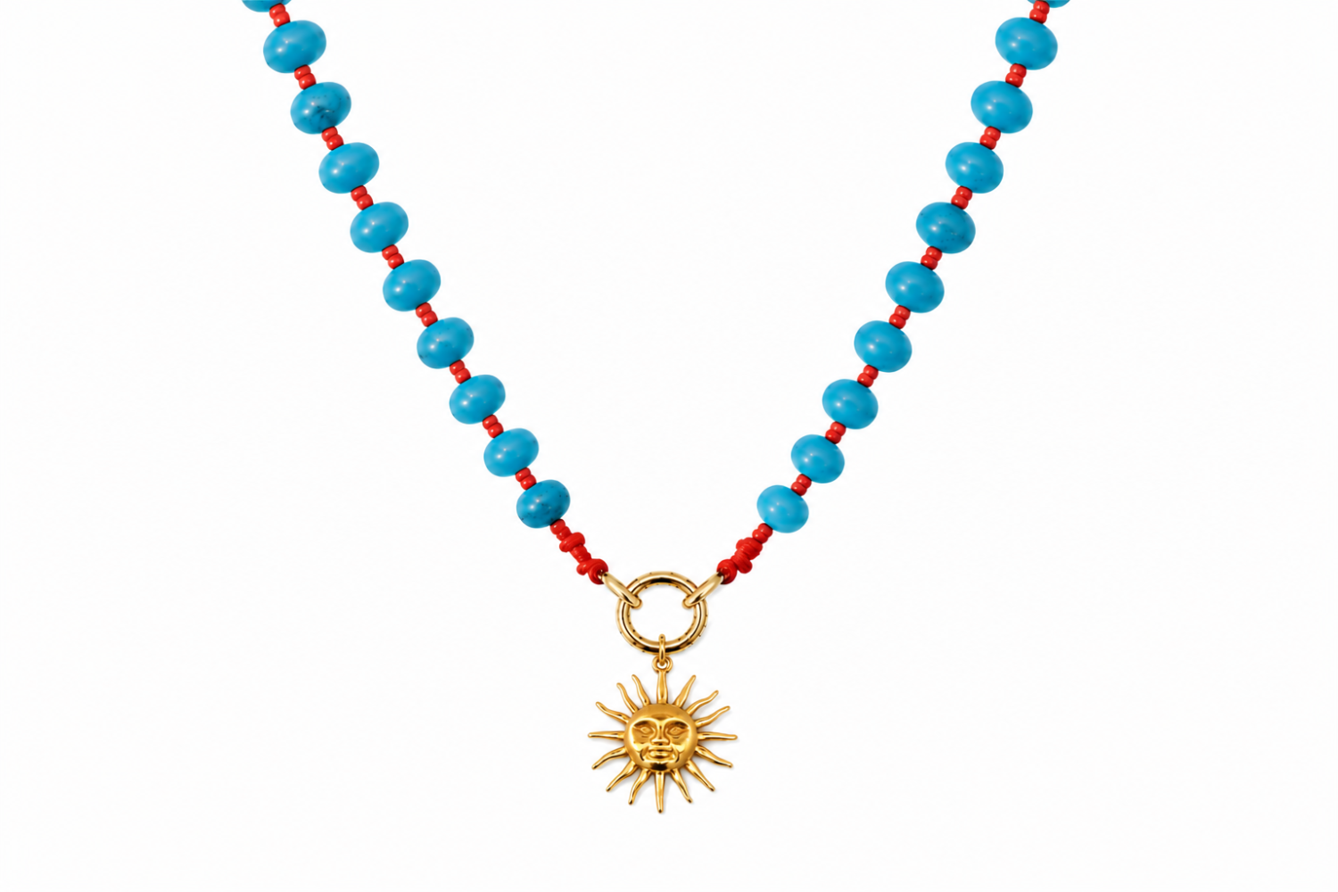 Amala Orange & Turquoise Gold Charm Carrier Necklace