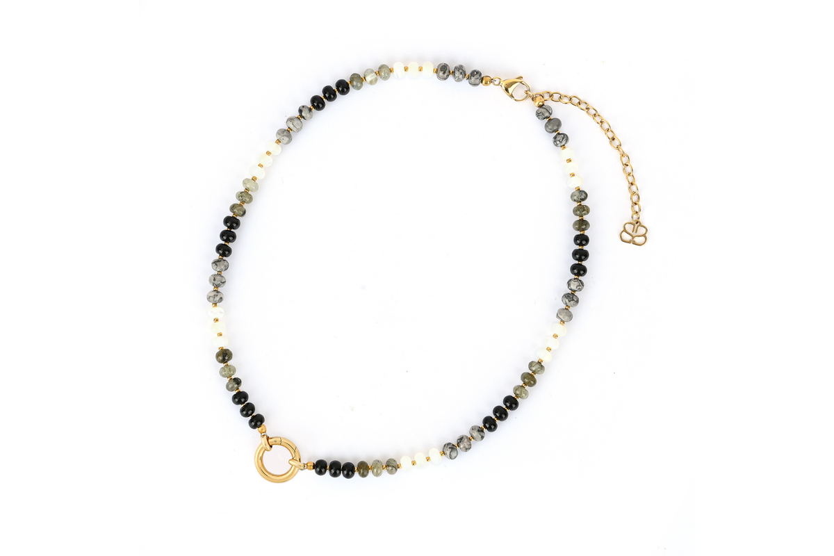 Amala Gold & Black Mix Bead Charm Carrier Necklace