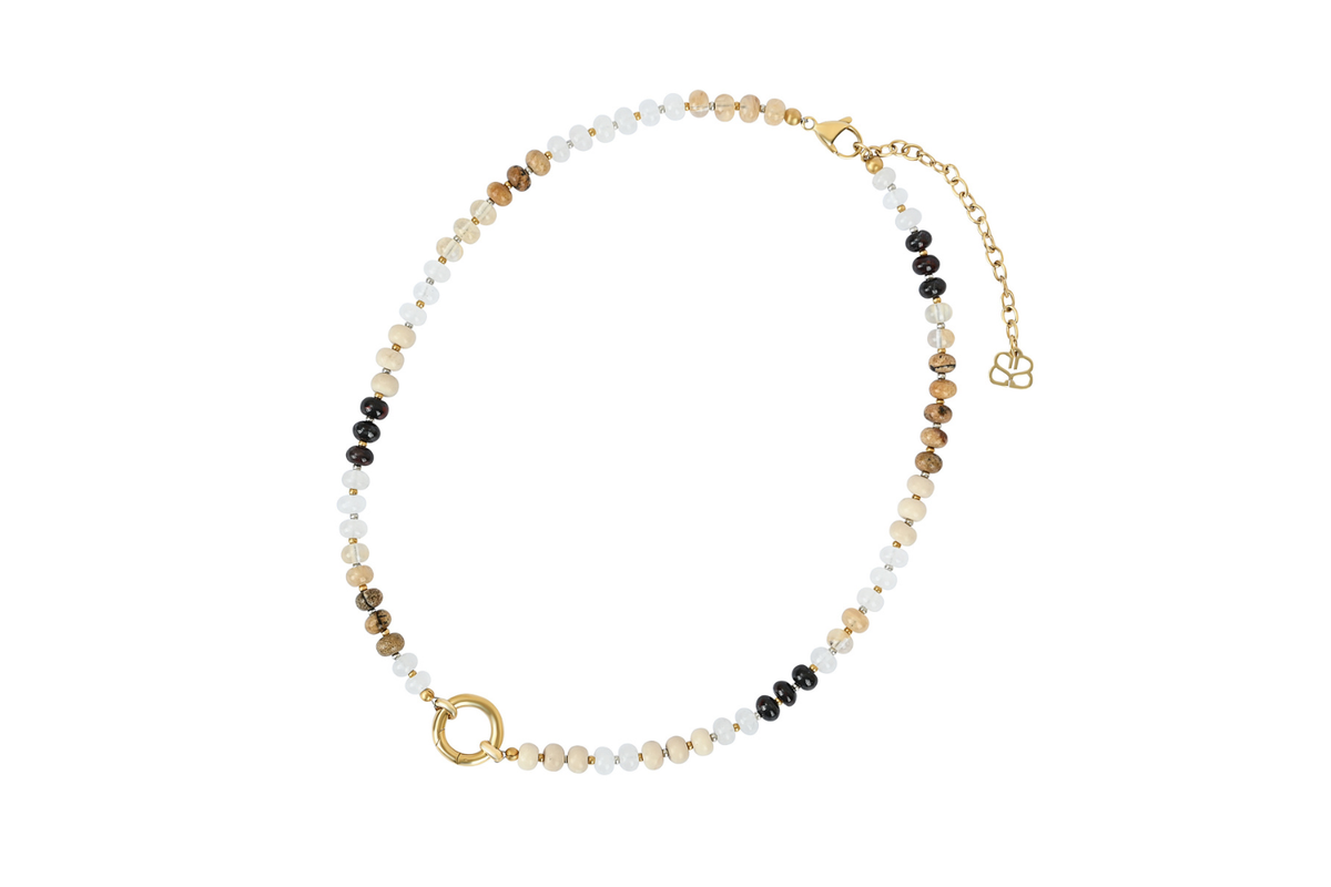 Amala Gold & Brown Mix Bead Charm Carrier Necklace