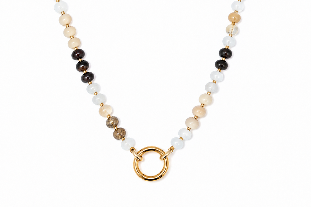 Amala Gold & Brown Mix Bead Charm Carrier Necklace