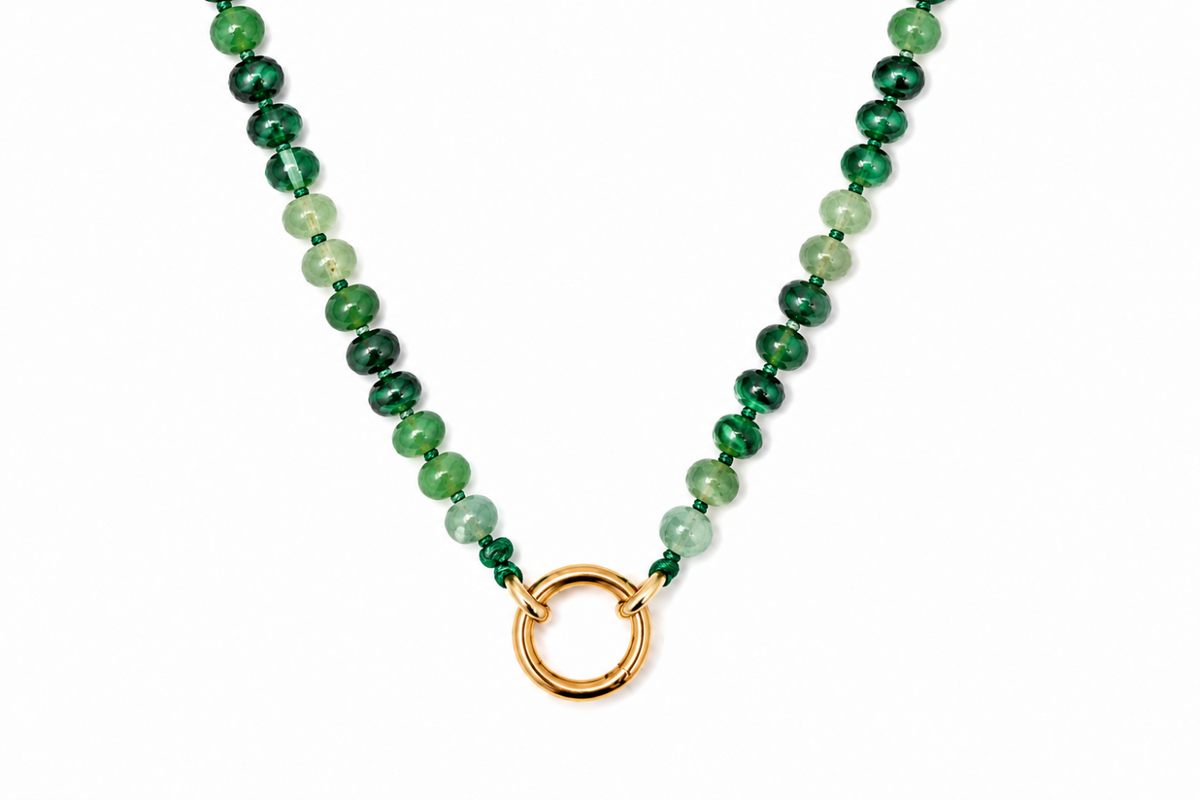 Amala Gold & Green Mix Bead Charm Carrier Necklace