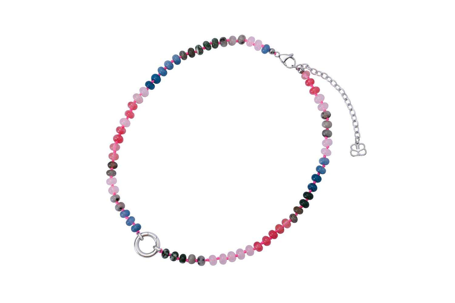 Amala Pink & Blue Silver Charm Carrier Necklace
