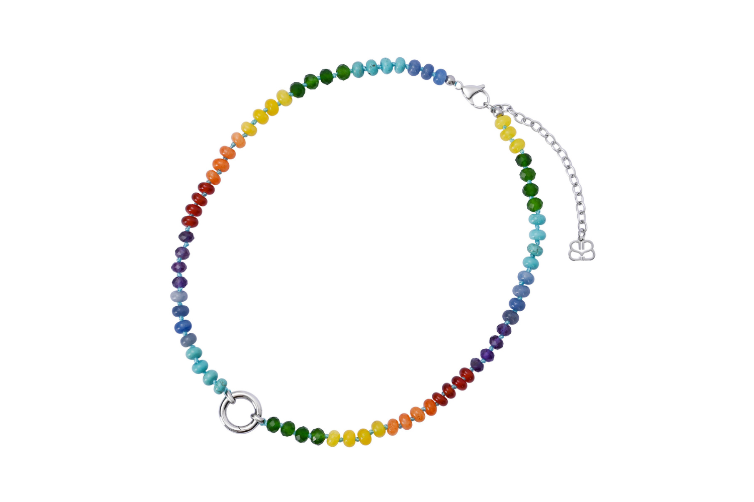 Amala Rainbow Bead Silver Charm Carrier Necklace