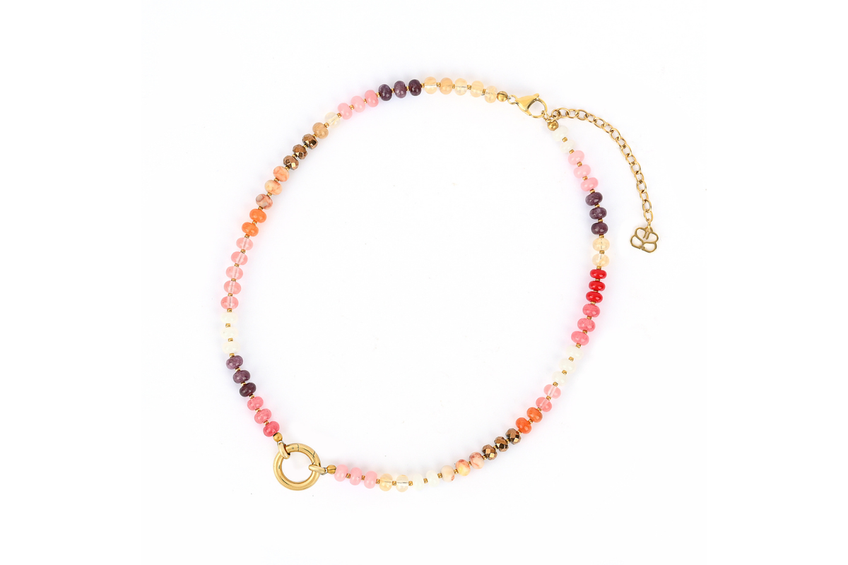 Amala Gold & Red Mix Bead Charm Carrier Necklace