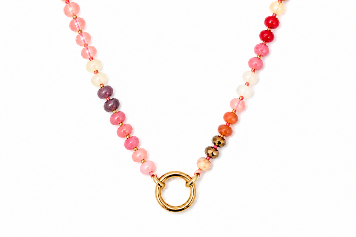 Amala Gold & Red Mix Bead Charm Carrier Necklace