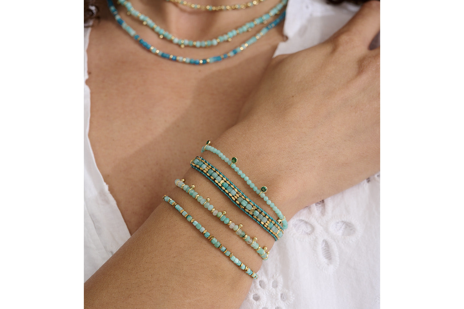 Stack your amazonite bracelets high with these stunning combinations. 