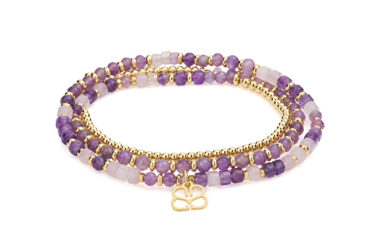Annabelle Gold & Amethyst Beaded Wrap Bracelet
