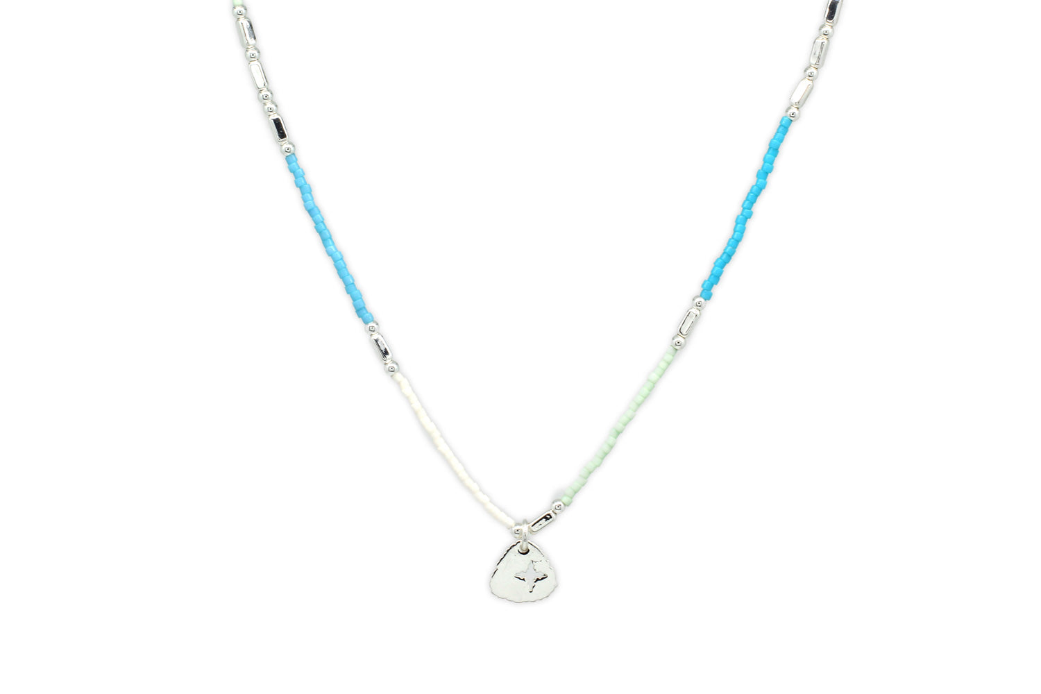 Apollo Silver & Mint Bead Short Necklace - Boho Betty