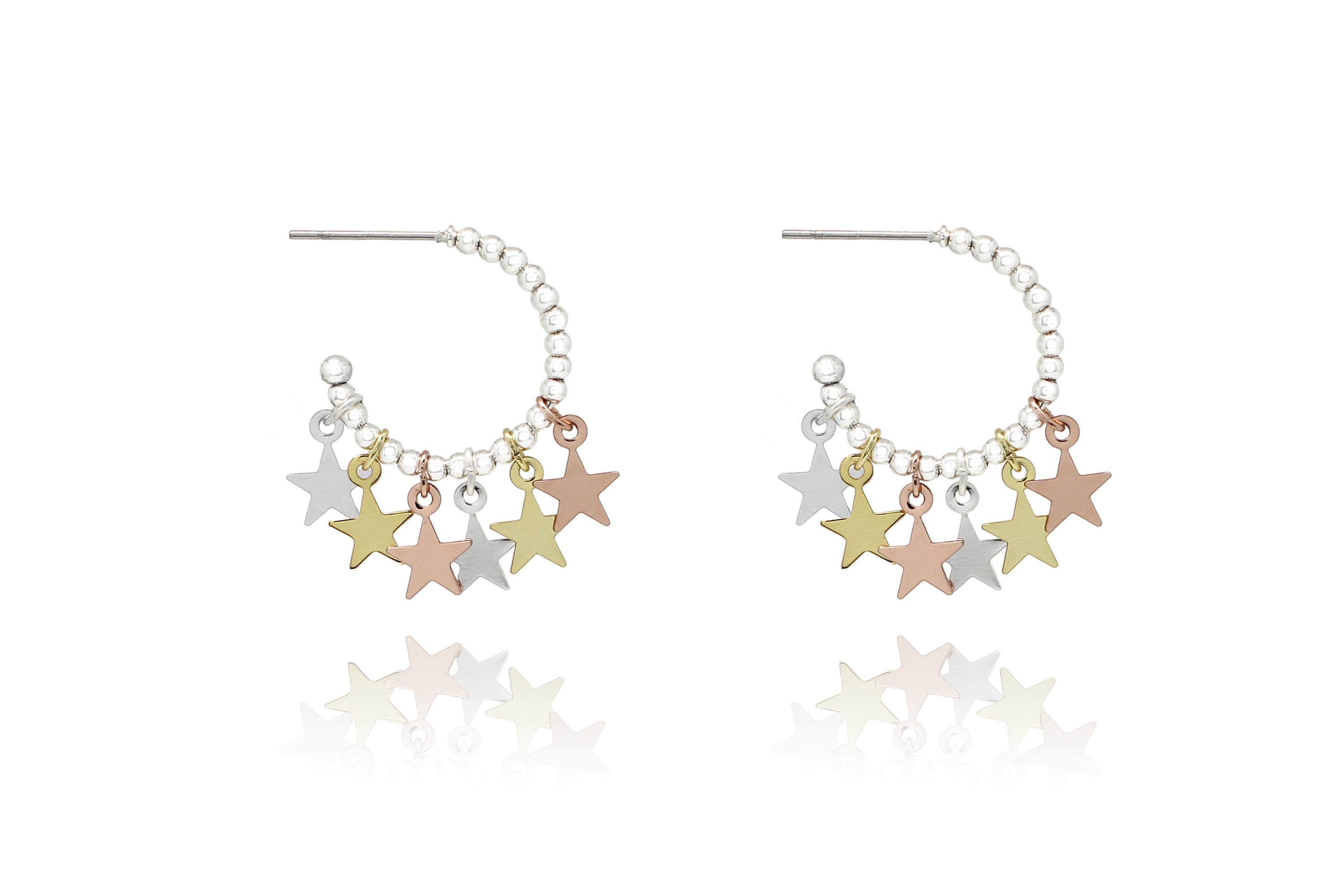 Aura Multi Star Silver Hoop Earrings#color_Multi