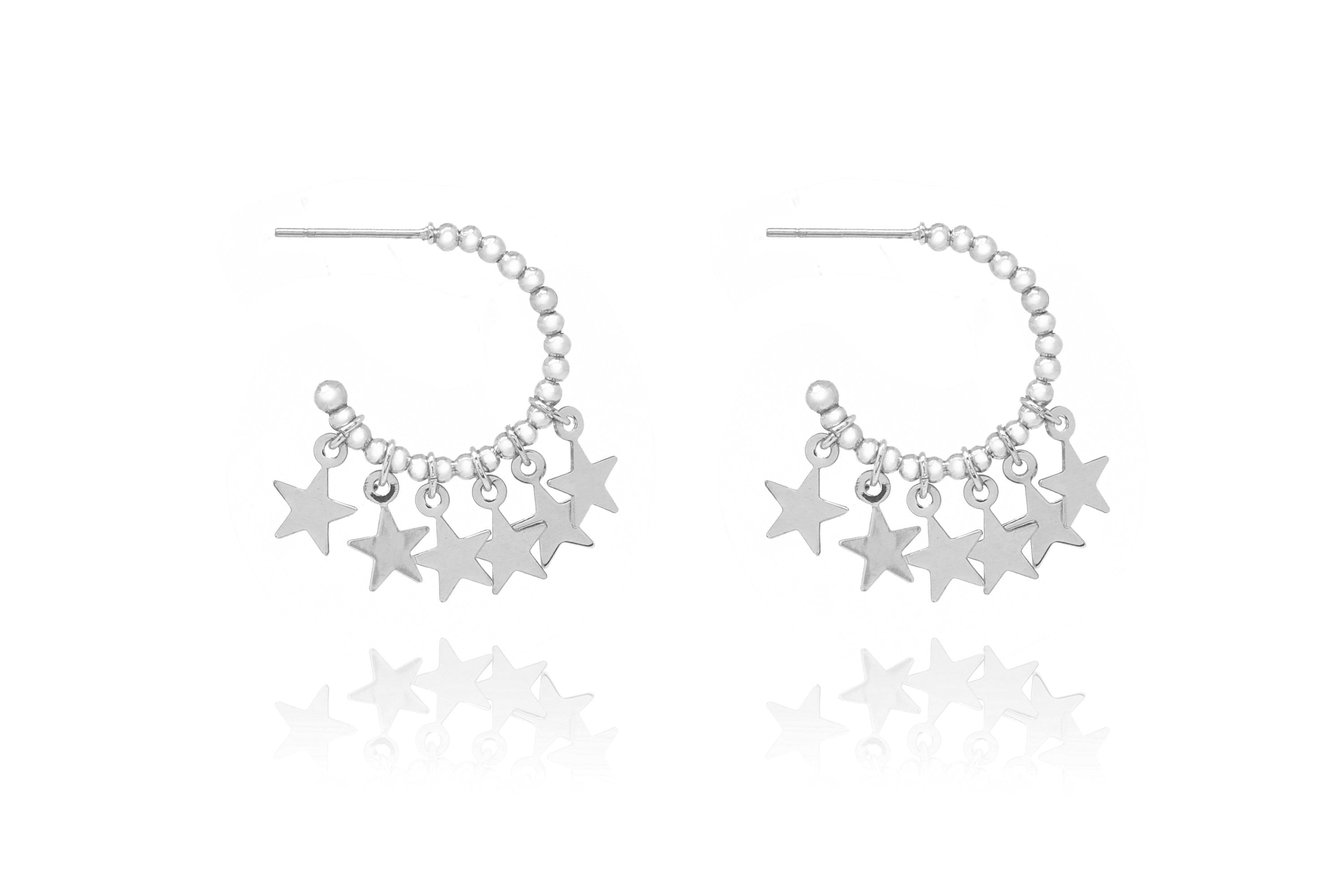 Aura Multi Star Silver Hoop Earrings#color_Silver