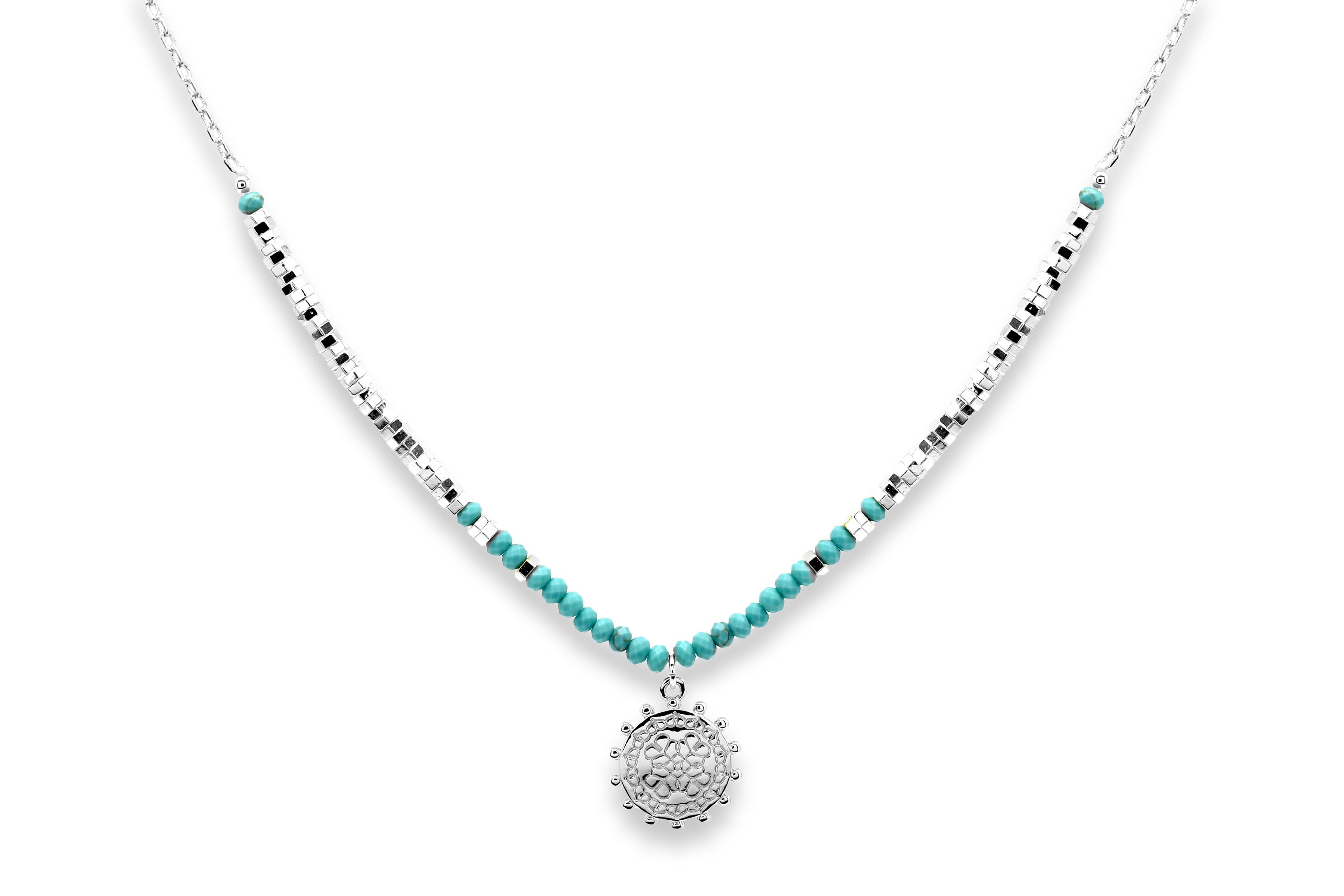 Hades Turquoise Silver Pendant Necklace #color_Silver