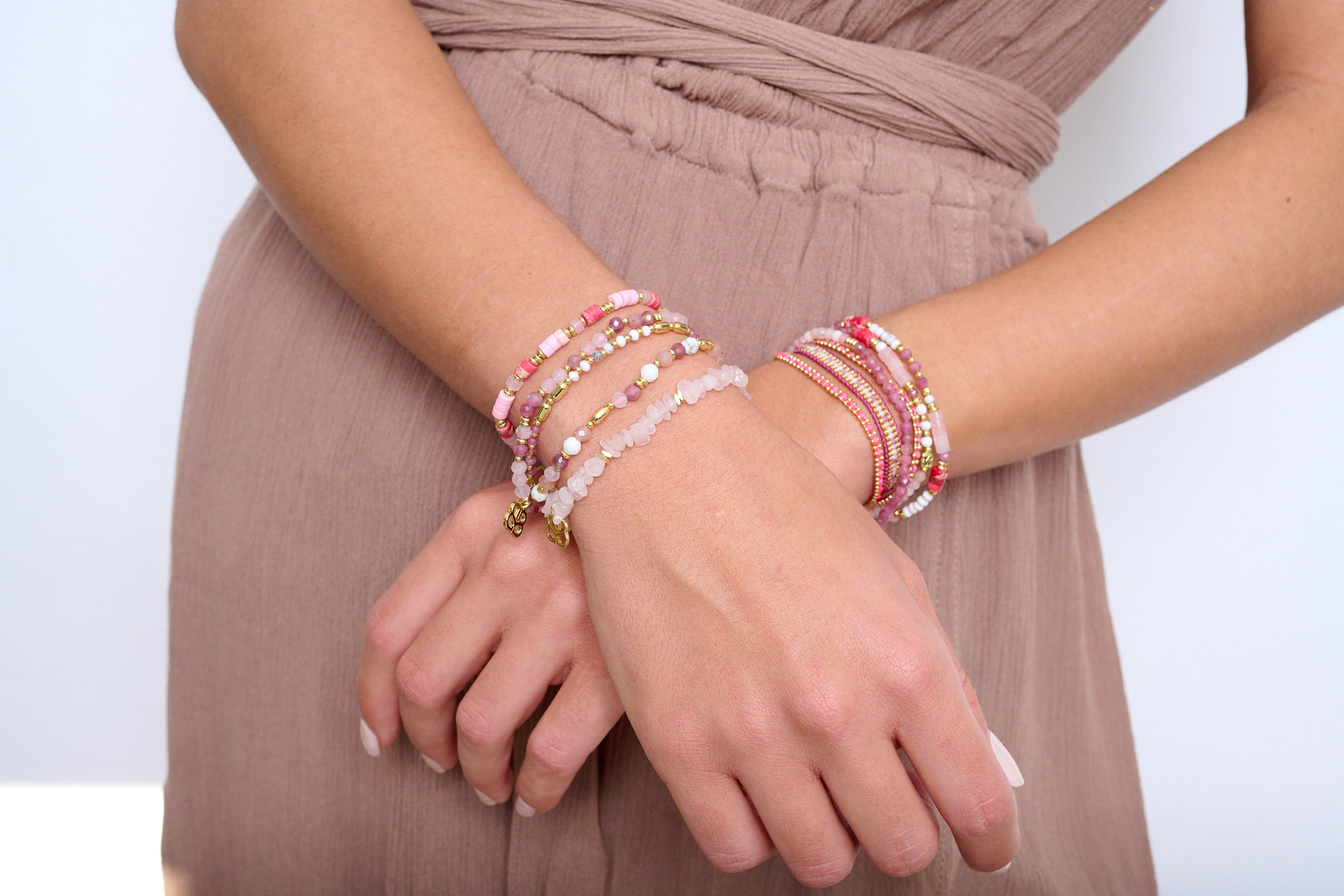 Symi Pink 2 Layer Bracelet Stack - Boho Betty