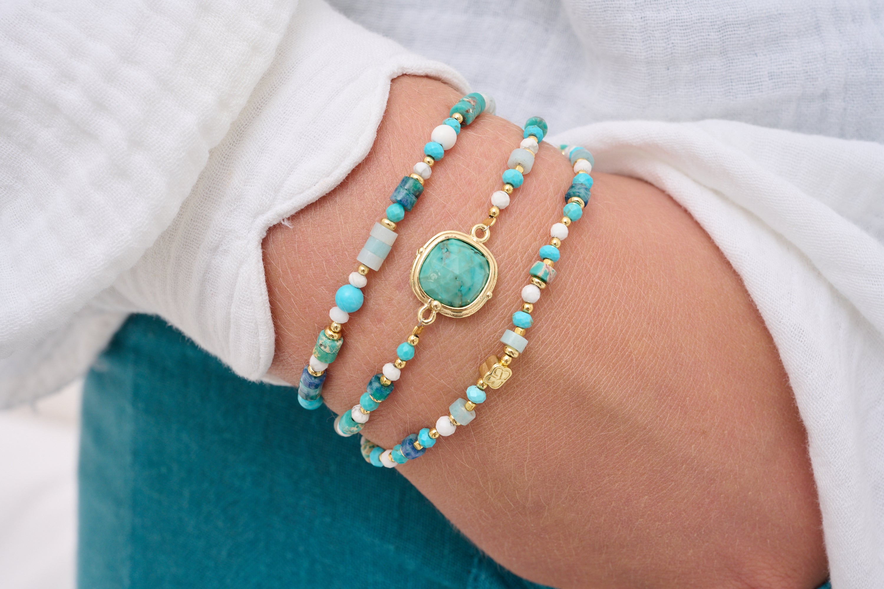 Meris Aqua Gemstone Friendship Bracelet - Boho Betty