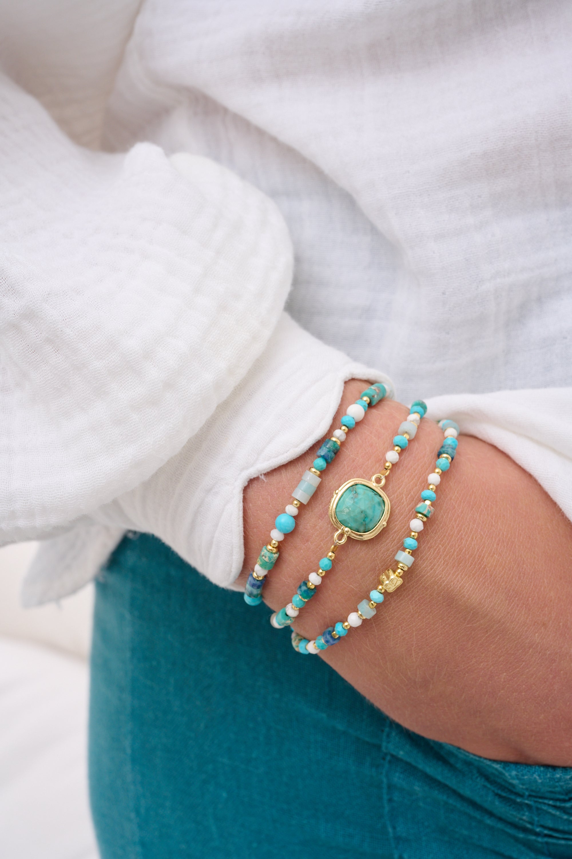 Thasos 3 layer Gemstone Bracelet Stack