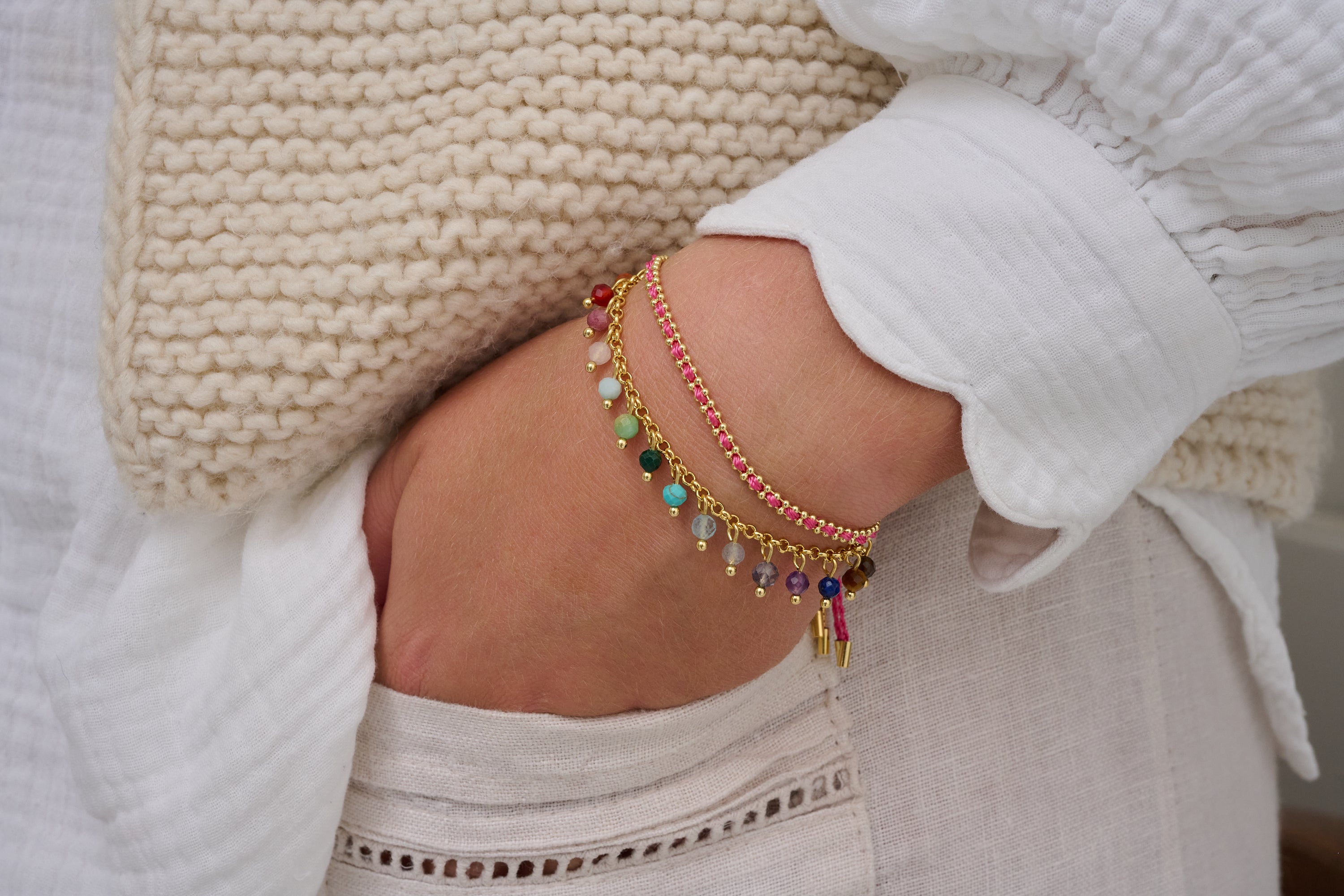 Lei Gemstone Bead Charm Bracelet - Boho Betty