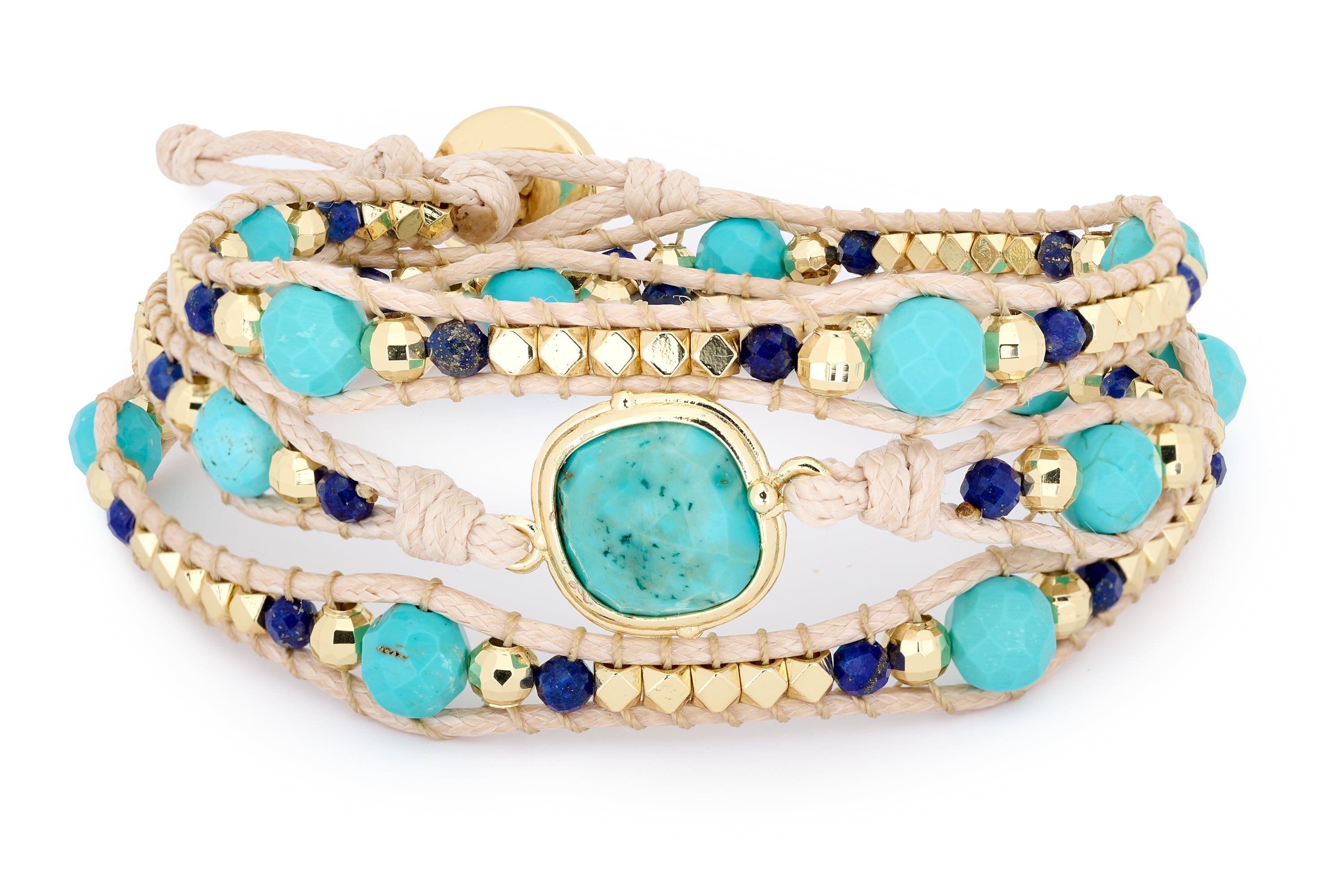 America Marine Gemstone 3 Wrap Bracelet - Boho Betty