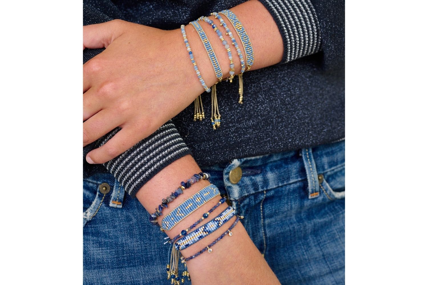 Aslan Gold & Blue Beaded Friendship Bracelet - Boho Betty