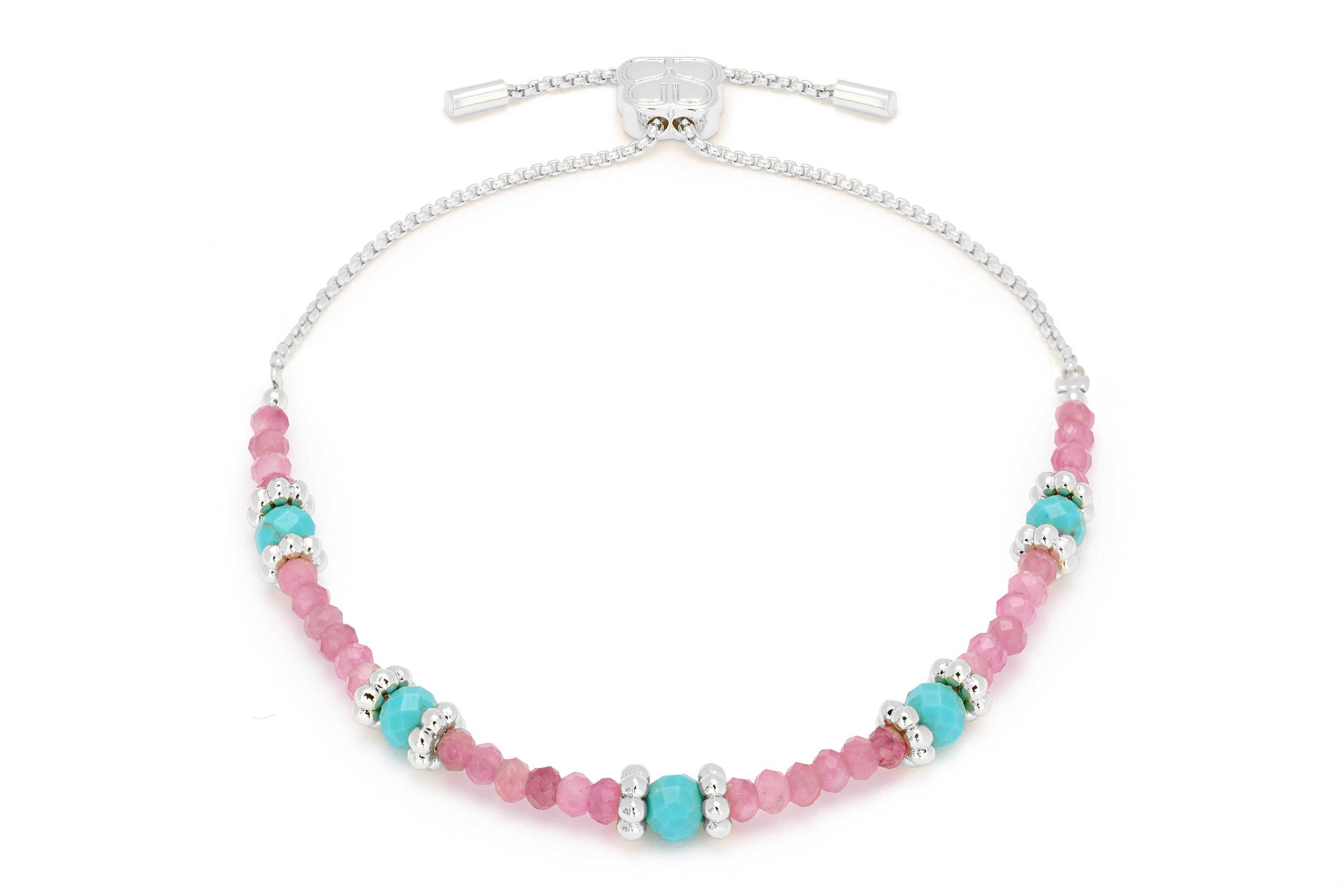 Delight Pink and Turquoise Gemstone Bracelet #color_silver