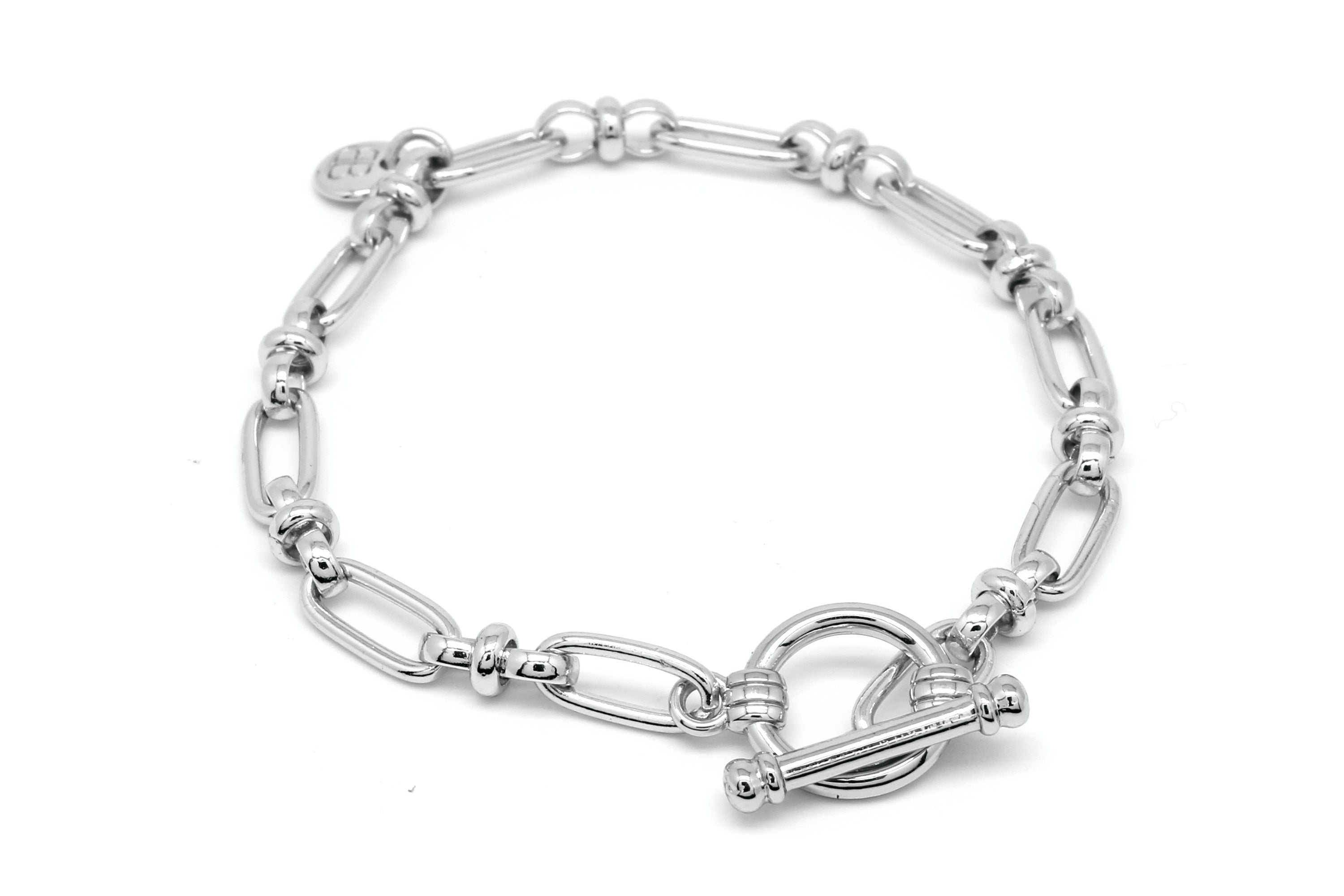 Dofida Gold T-Bar Chain Bracelet#color_silver