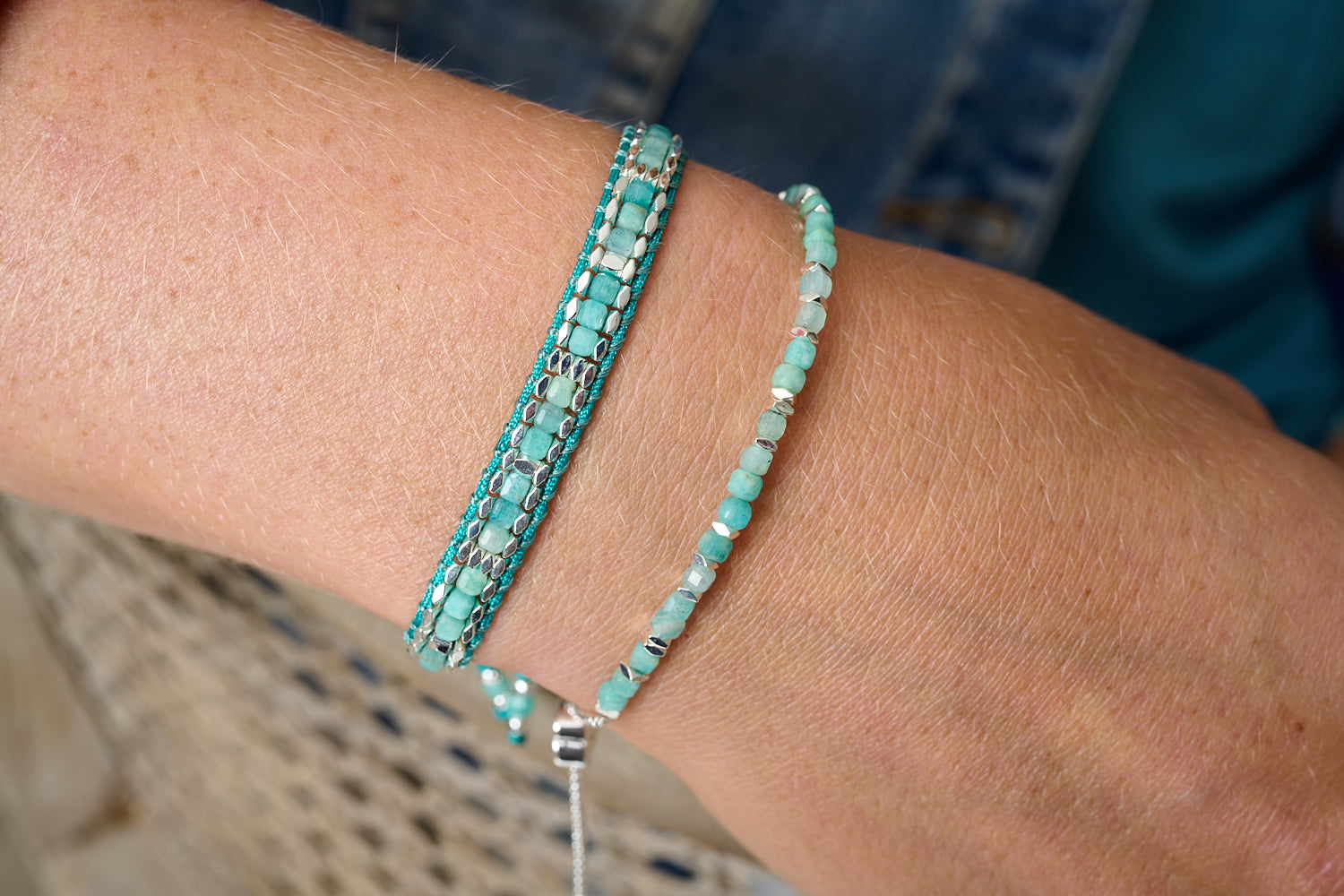 Boho Betty's new celeste stack with amazonite gemstones. The perfect gift for her! - Boho Betty