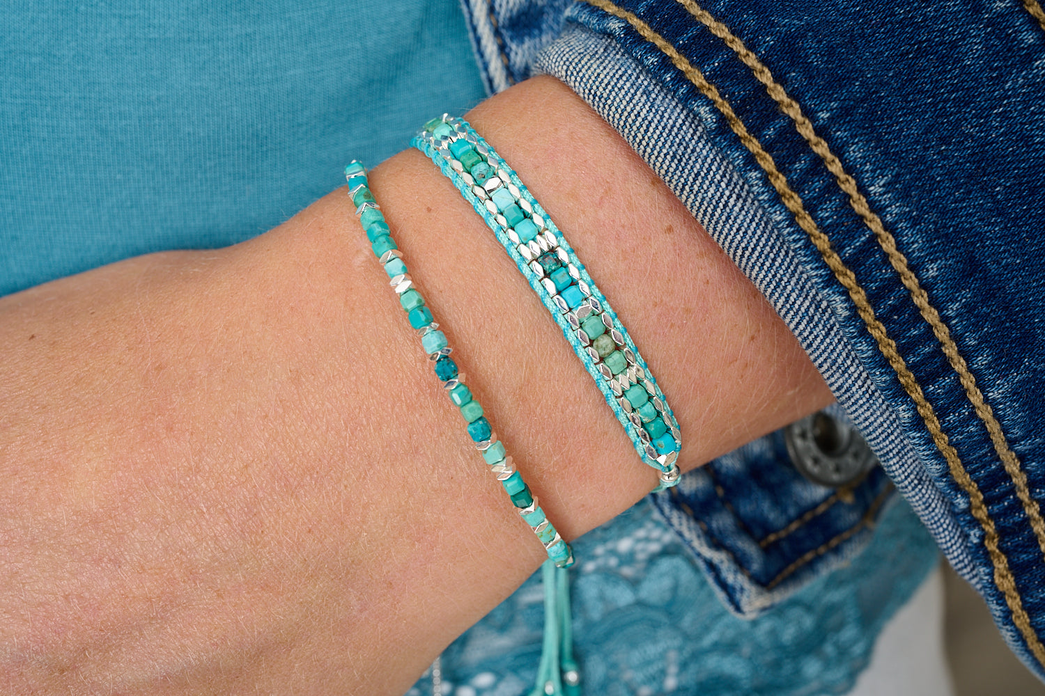 Celeste Turquoise Howlite & Silver Bracelet Stack