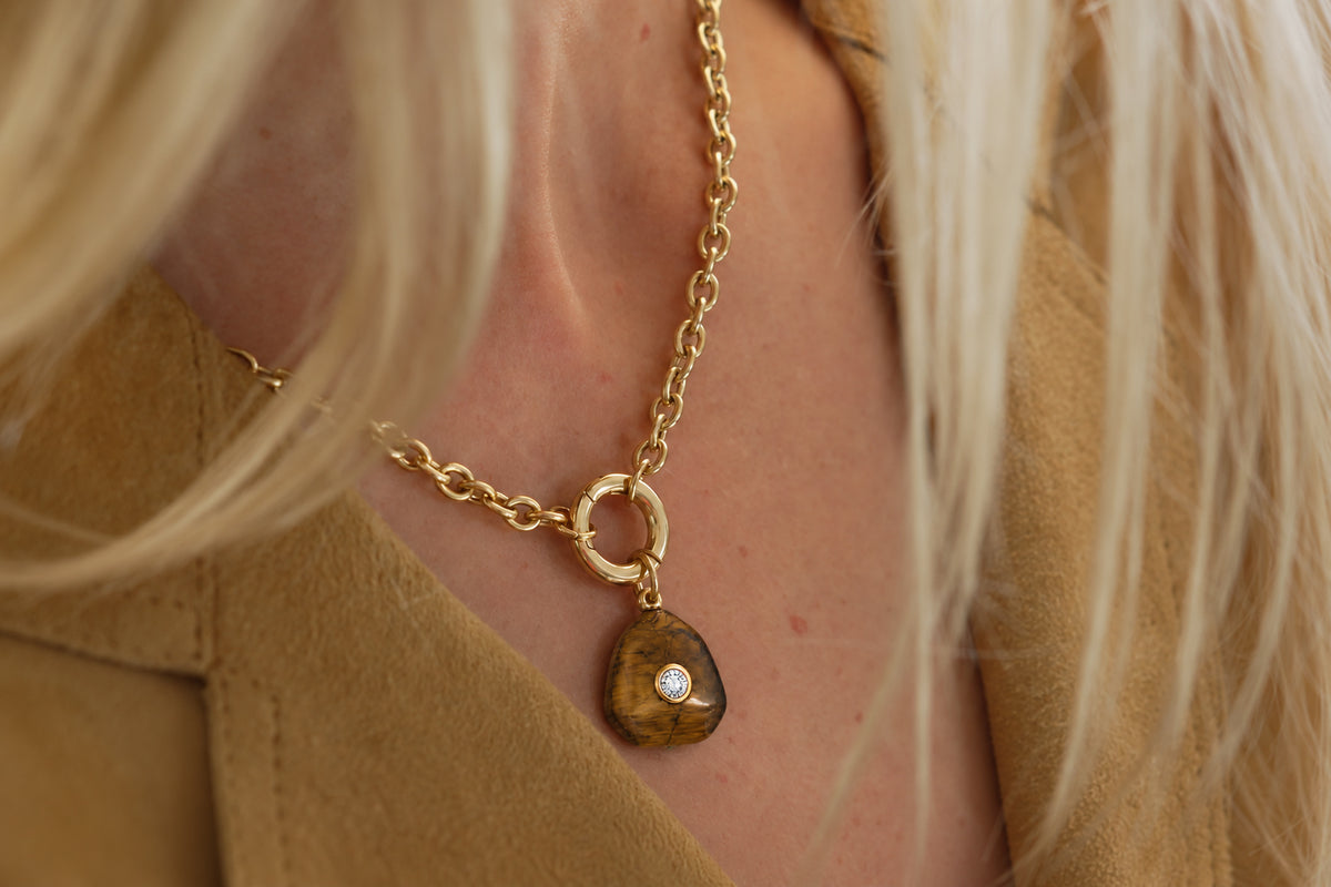 Crisar Chunky Chain & Kalis Tiger’s Eye Gold Charm Necklace - Boho Betty