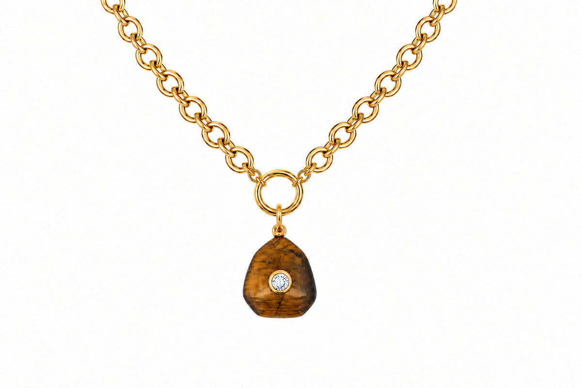 Crisar Chunky Chain & Kalis Tiger’s Eye Gold Charm Necklace - Boho Betty