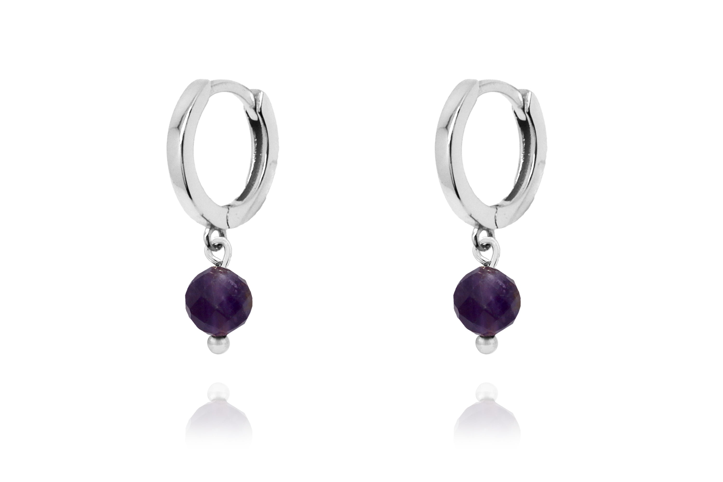 February Birthstone Earrings - Silver & Amethyst#color_Silver