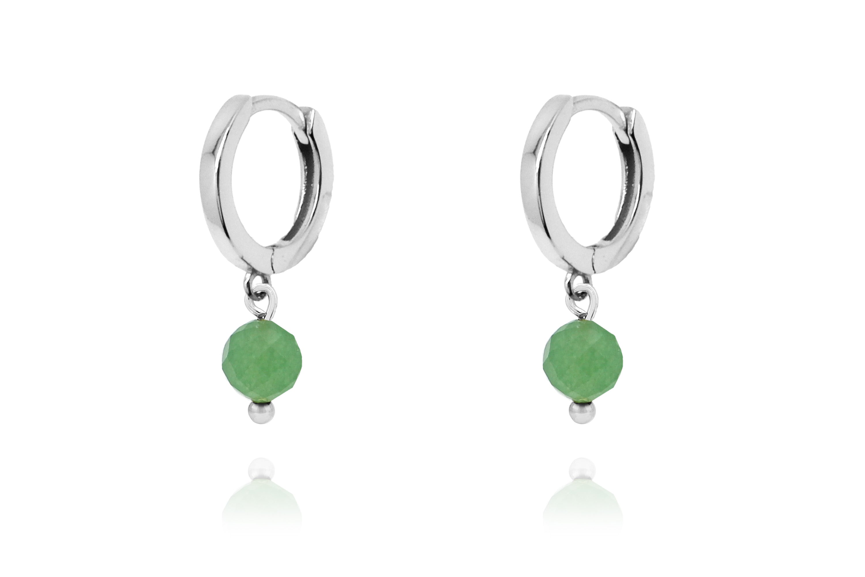 May Birthstone Earrings - Silver & Aventurine #color_Silver