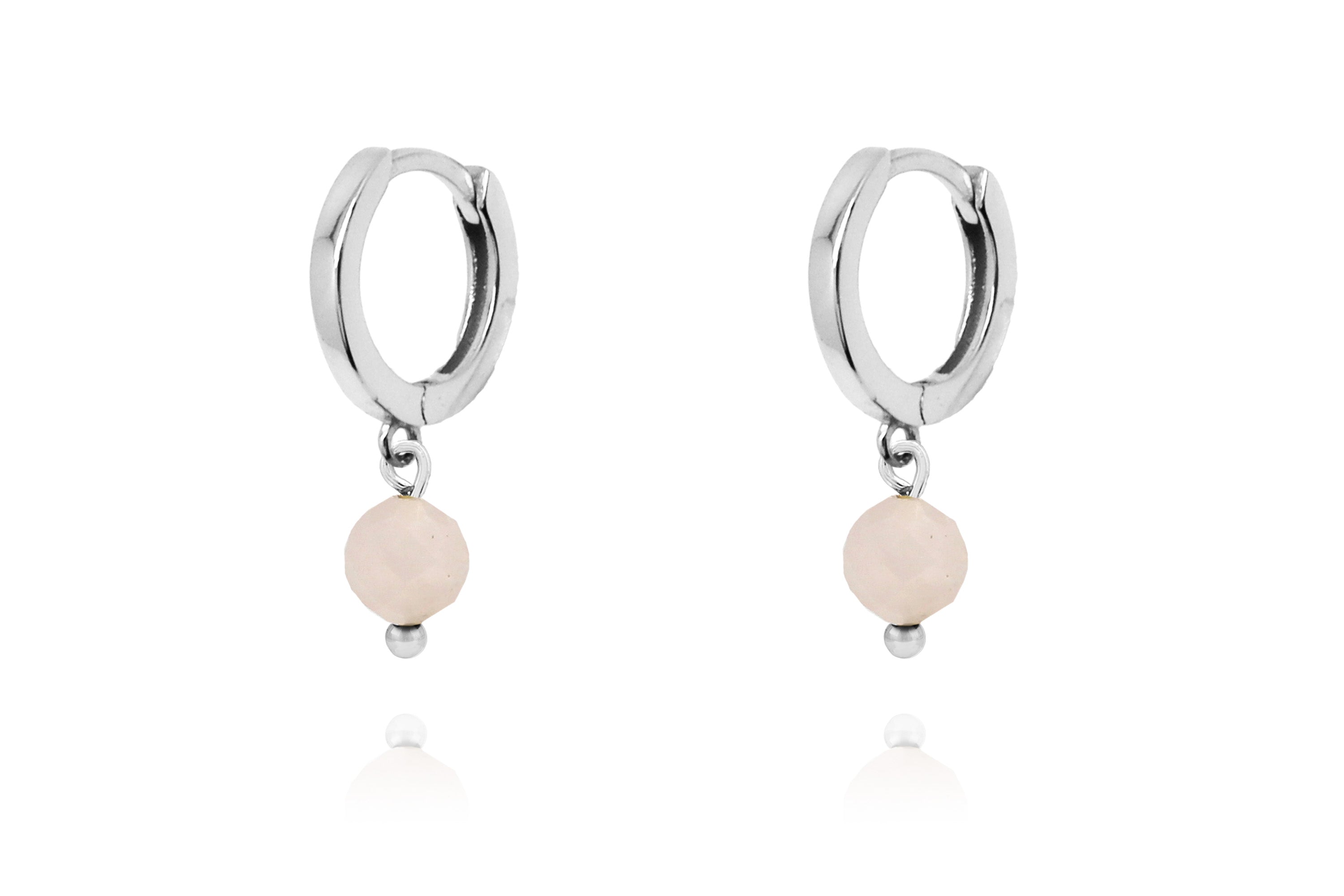 January Birthstone Earrings - Silver & Rose Quartz - Boho Betty