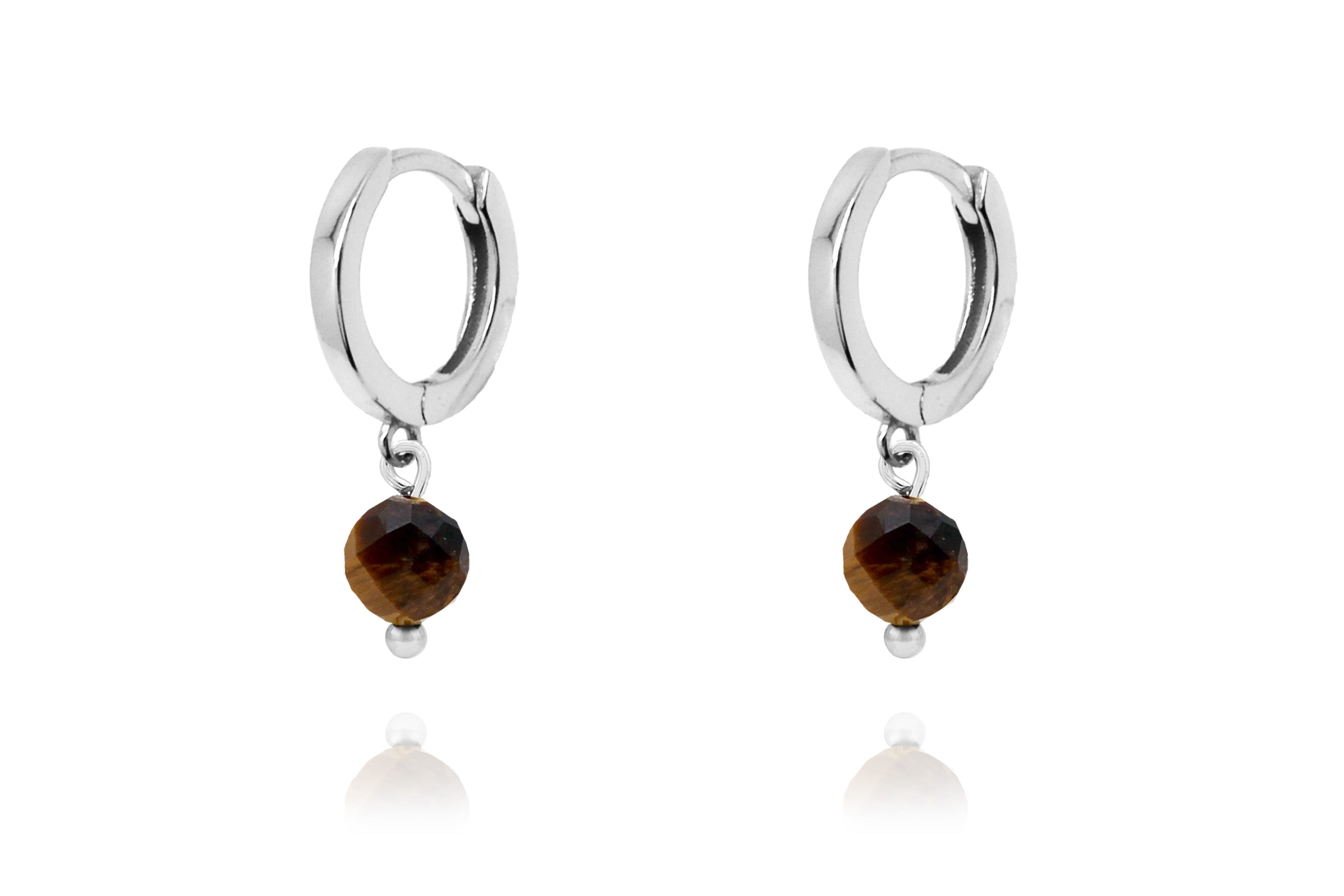 August Birthstone Earrings - Silver & Tigers Eye #color_Silver