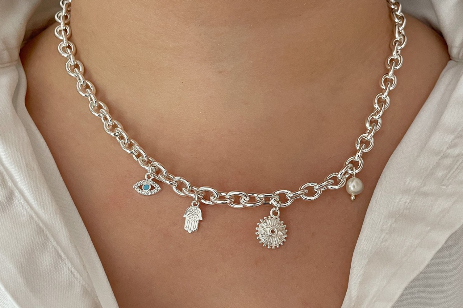 Sterling silver charm necklace chain store