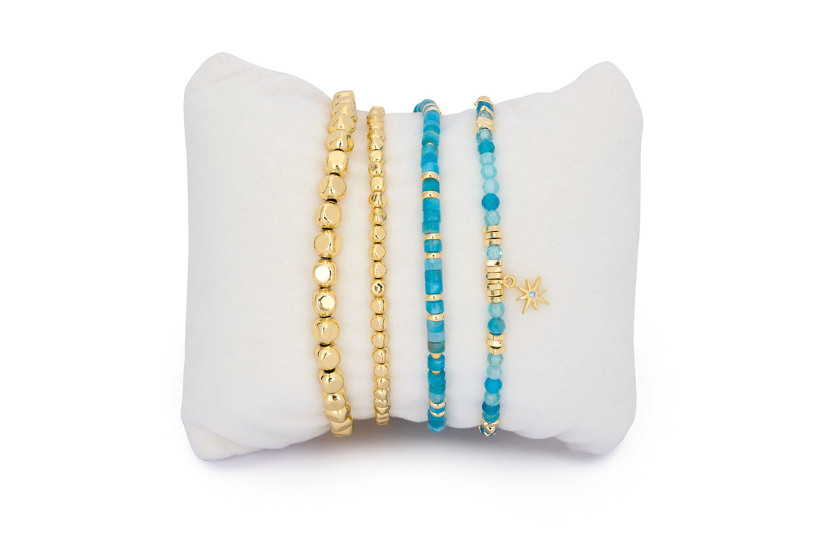 Exumas Apatite & Blue Topaz Gold Bracelet Stack
