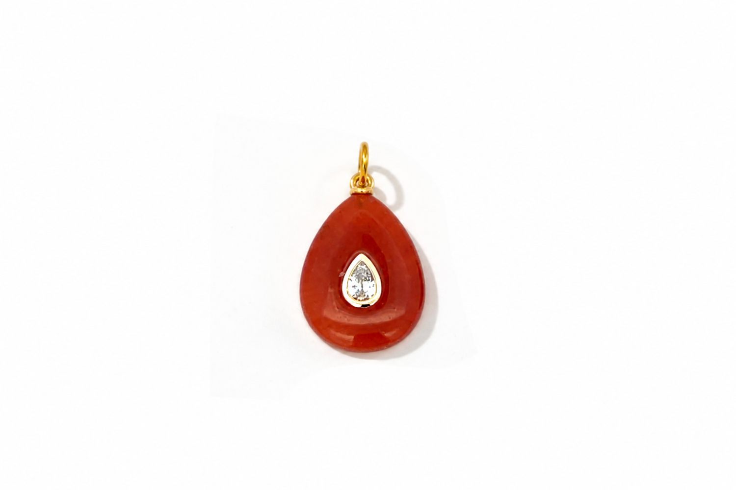 Fleur Red Aventurine Charm Gold featuring a carved red aventurine gemstone with a sparkling crystal on a waterproof 14k gold PVD loop.